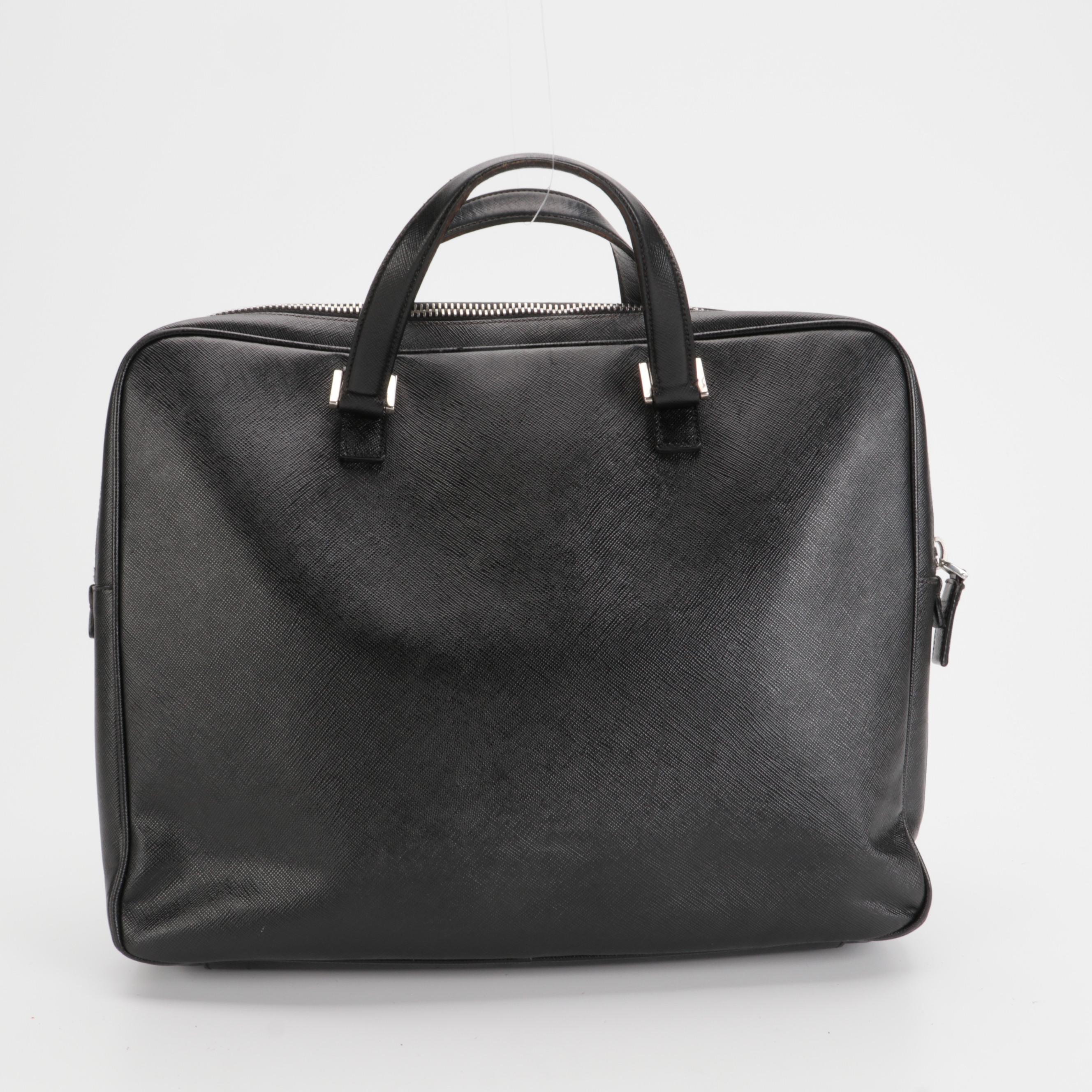 Prada Travel Briefcase in Black Saffiano Leather