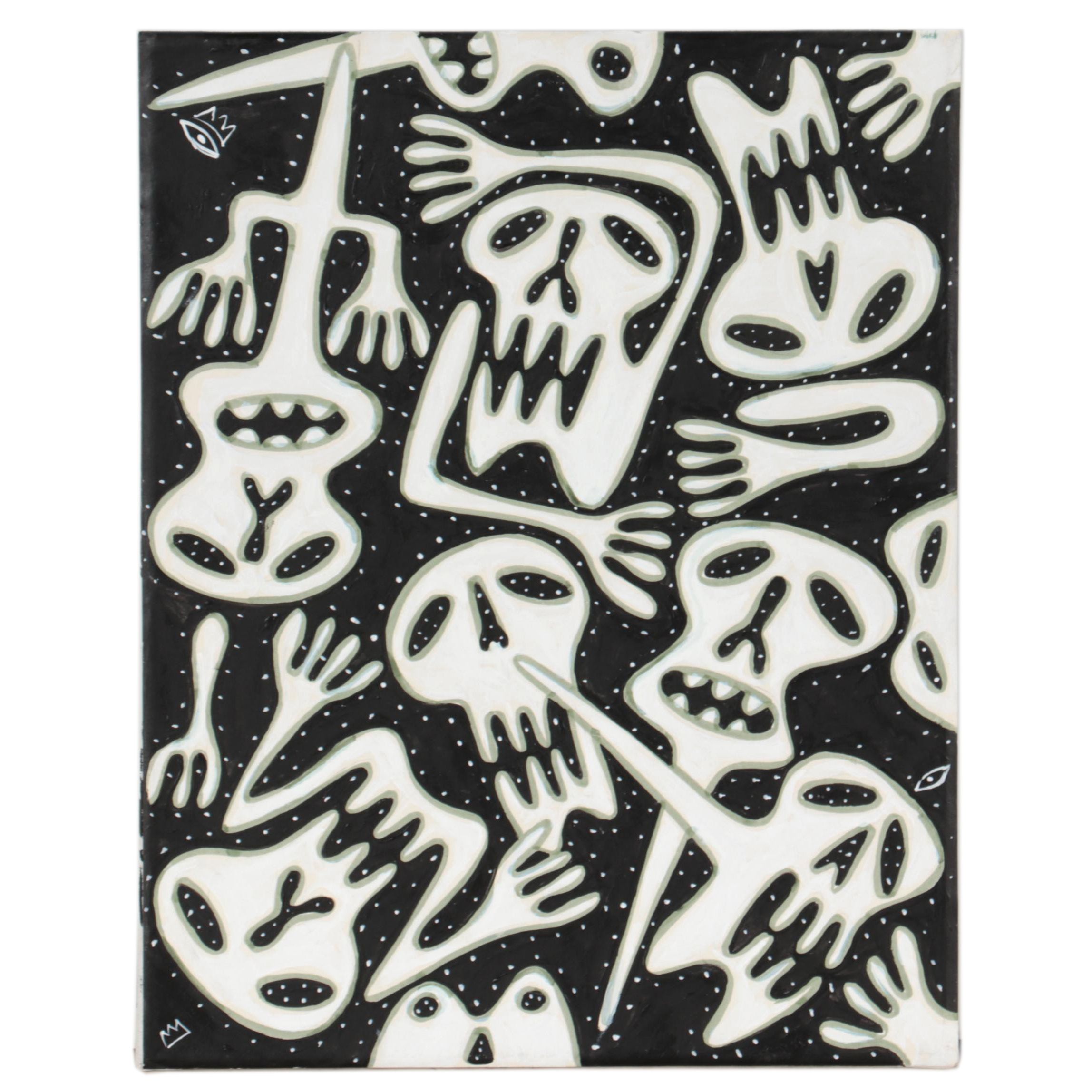 Michael Sweeney Abstract Acrylic Painting of Skulls