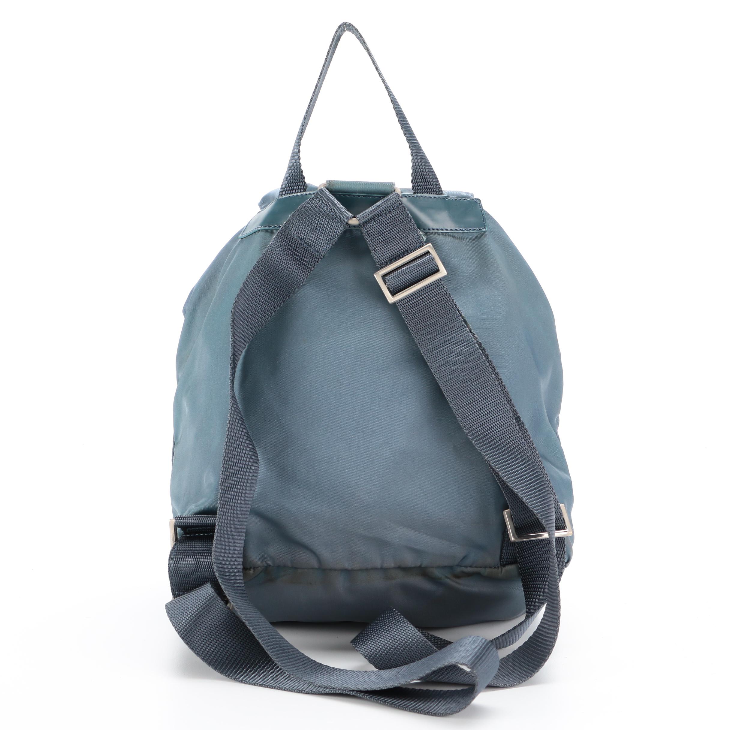 Prada Blue Tessuto Nylon and Leather Trim Backpack Purse