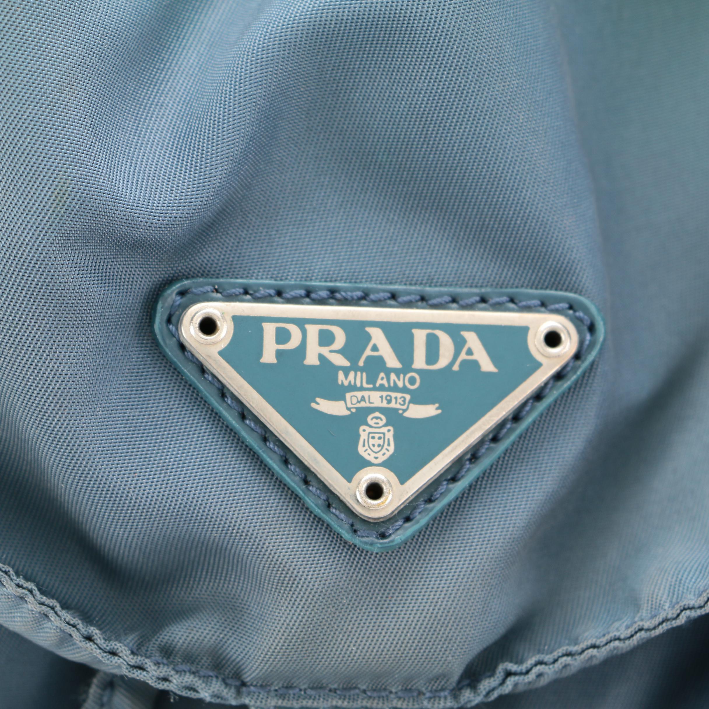 Prada Blue Tessuto Nylon and Leather Trim Backpack Purse