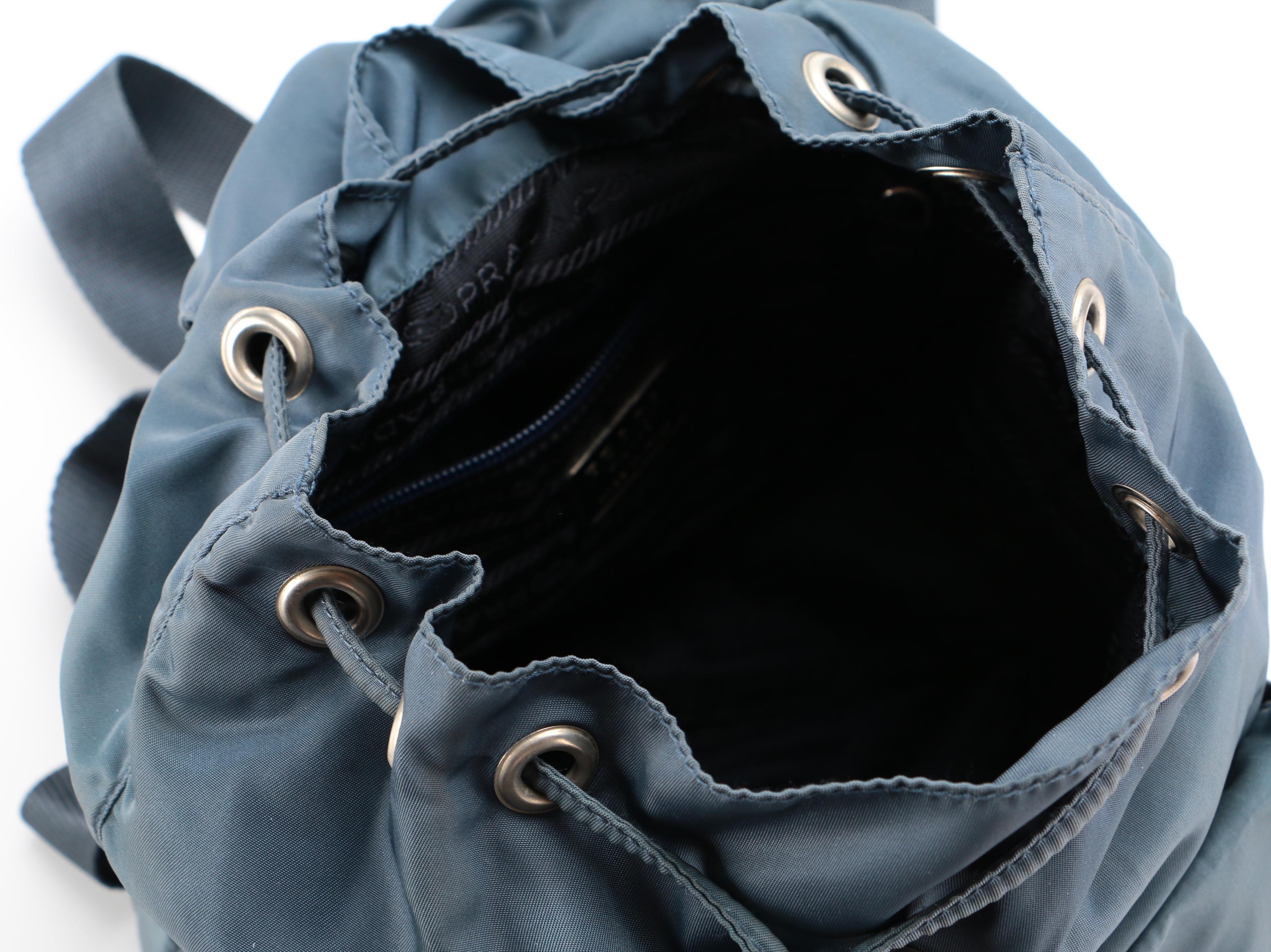 Prada Blue Tessuto Nylon and Leather Trim Backpack Purse