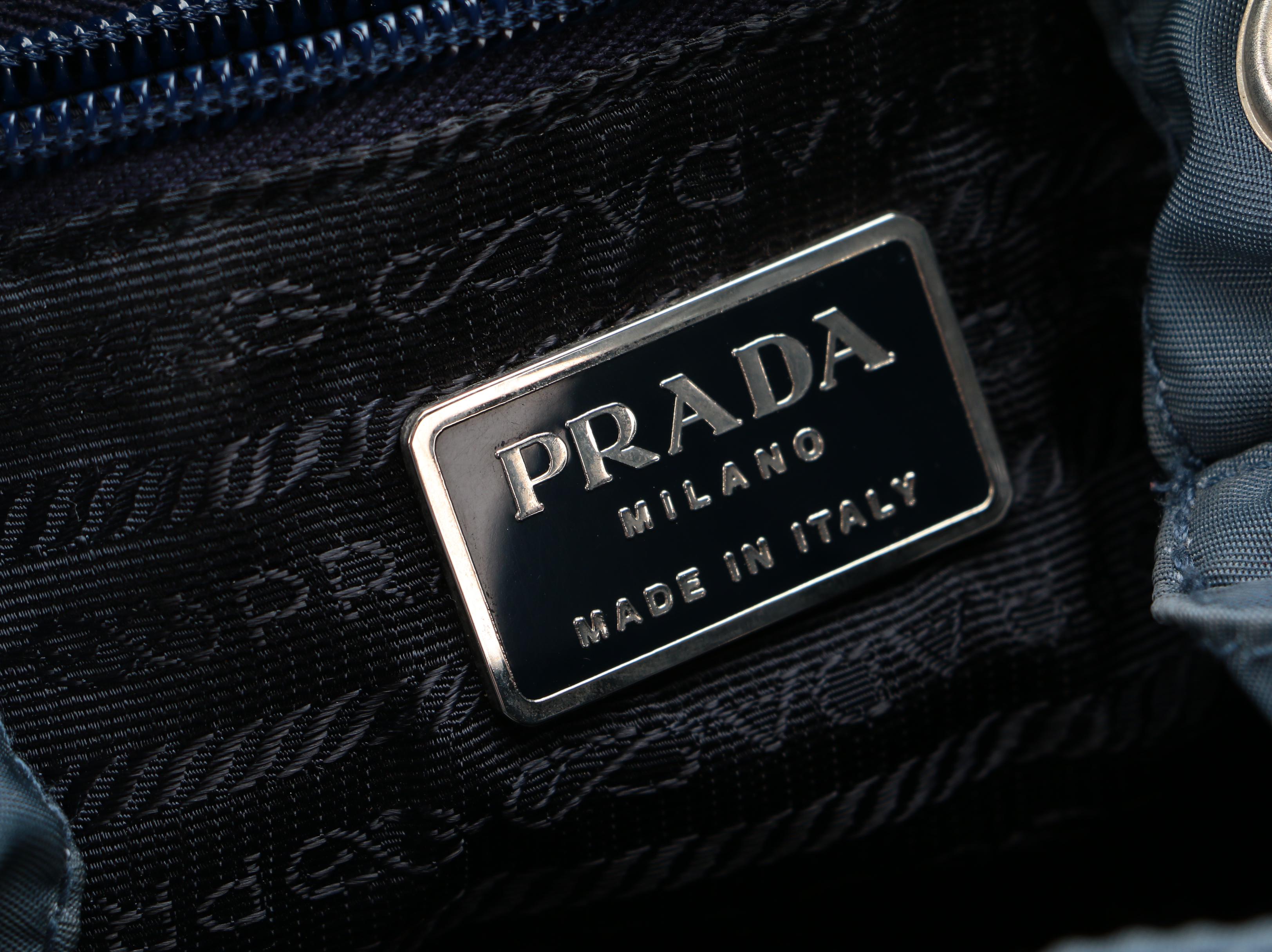 Prada Blue Tessuto Nylon and Leather Trim Backpack Purse