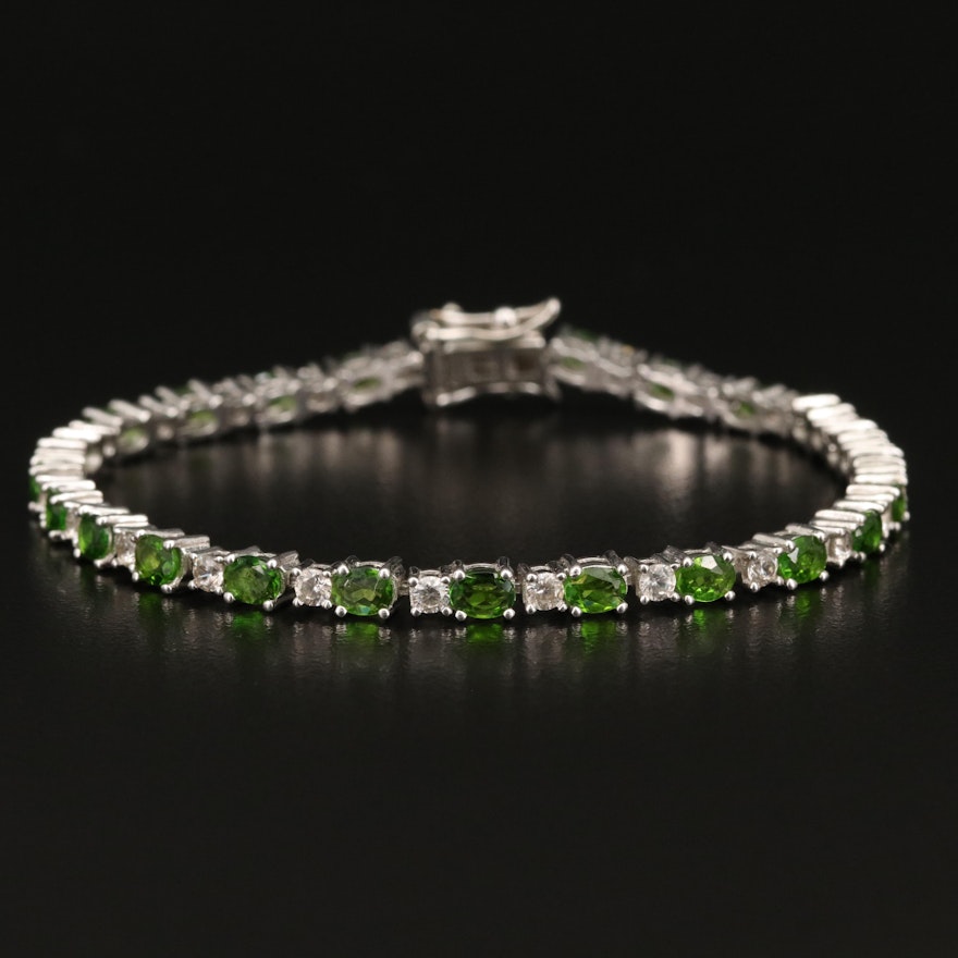 Sterling Diopside and Zircon Line Bracelet