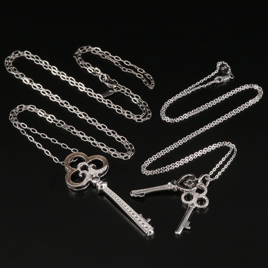 Sterling Silver Diamond Key Pendant Necklaces