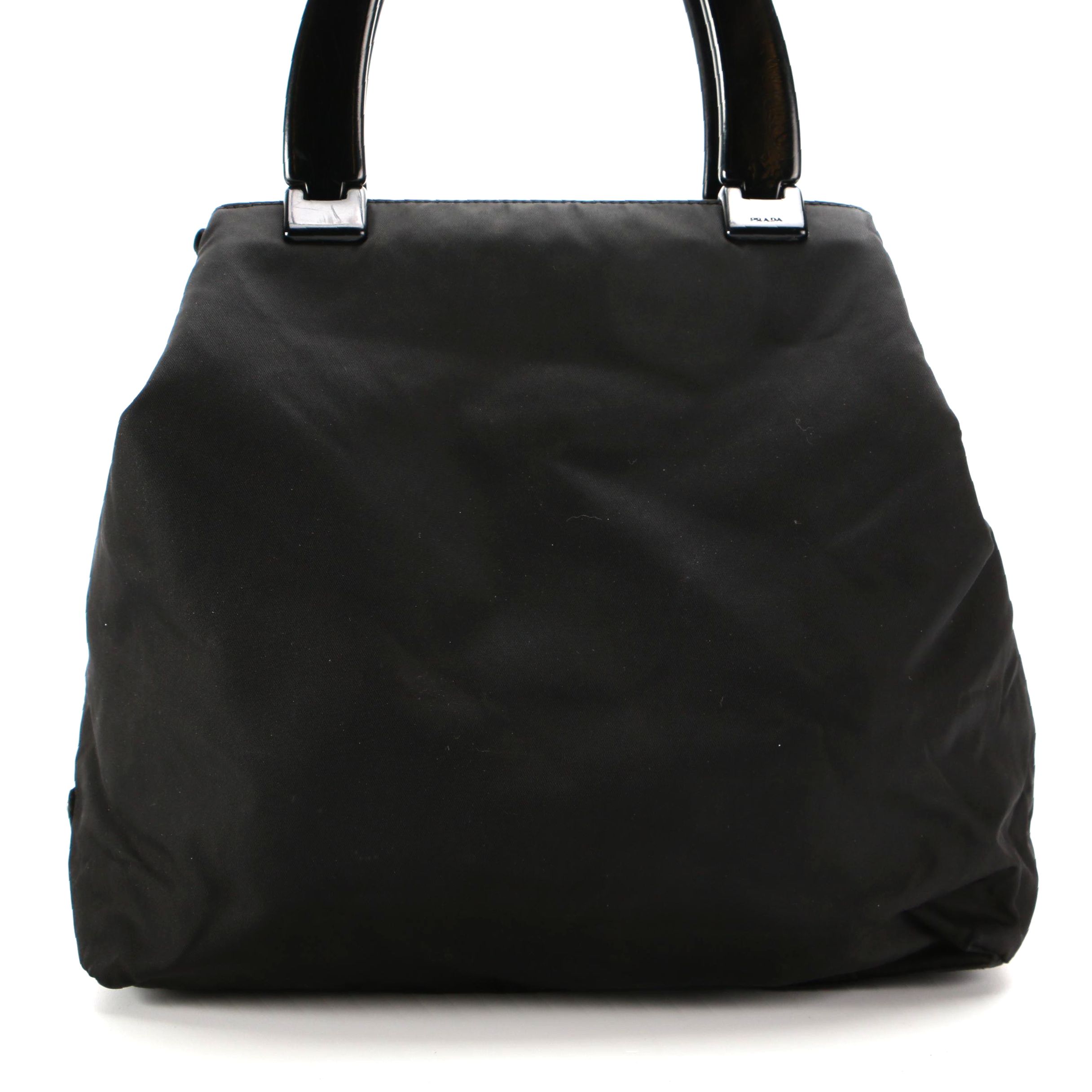 Prada Top Handle Bag in Black Tessuto Nylon and Acetate Handles