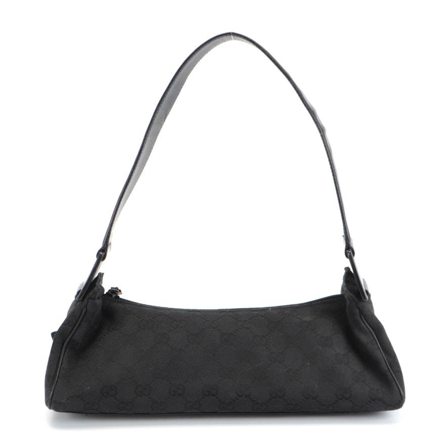 Gucci Small Shoulder Bag in Black GG Canvas and Leather Trim