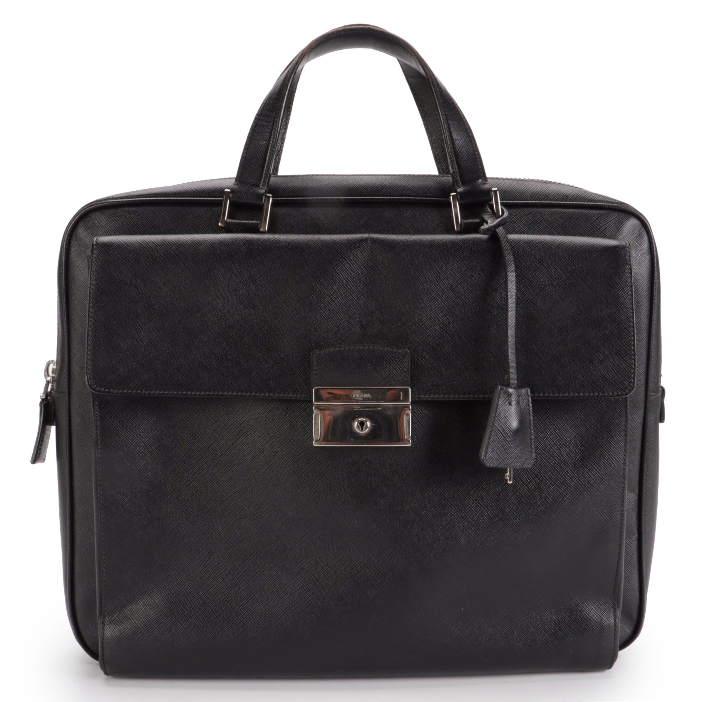 Prada Travel Briefcase in Black Saffiano Leather
