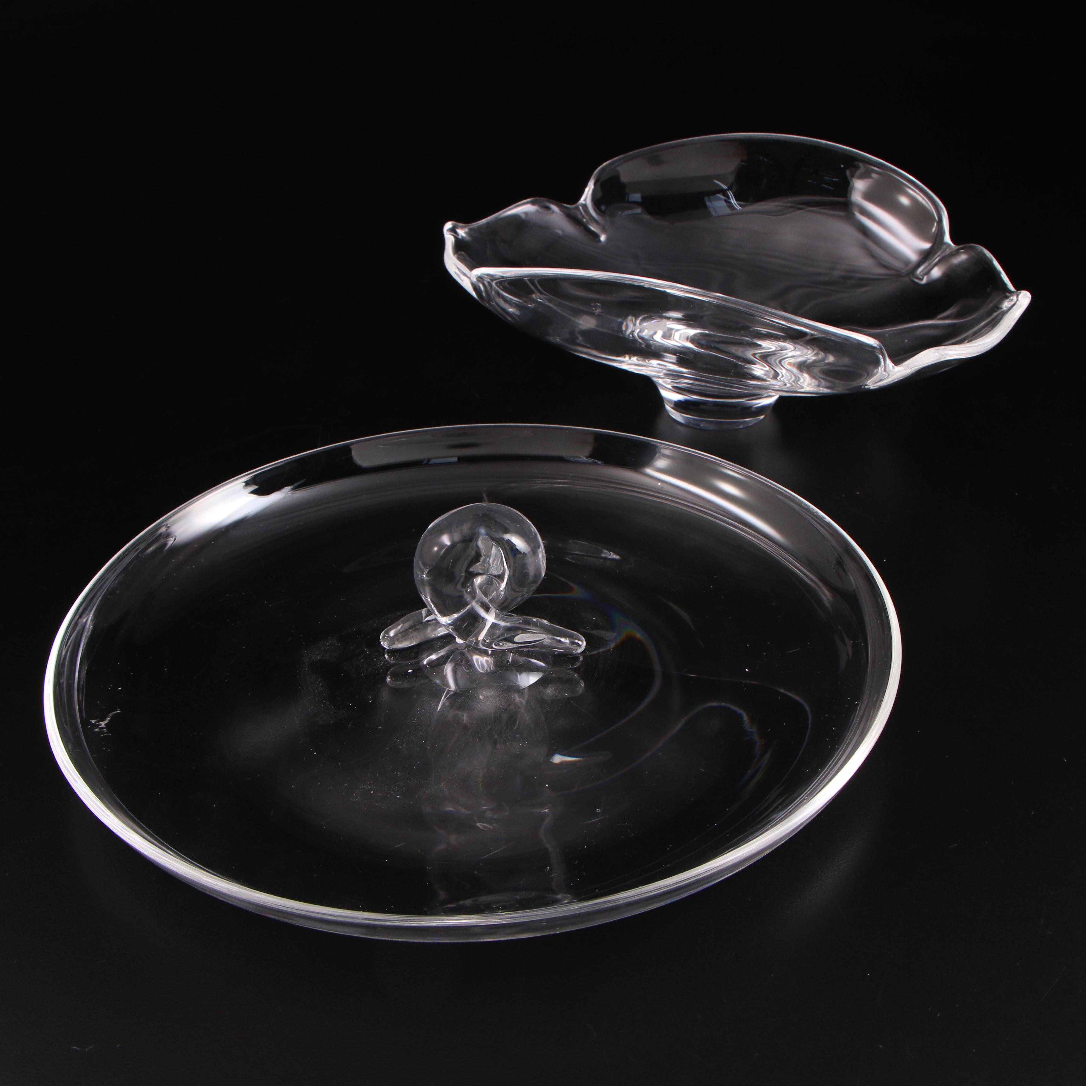 Steuben Art Glass Canape Tray and "Calyx" Bowl, Mi-20th Century