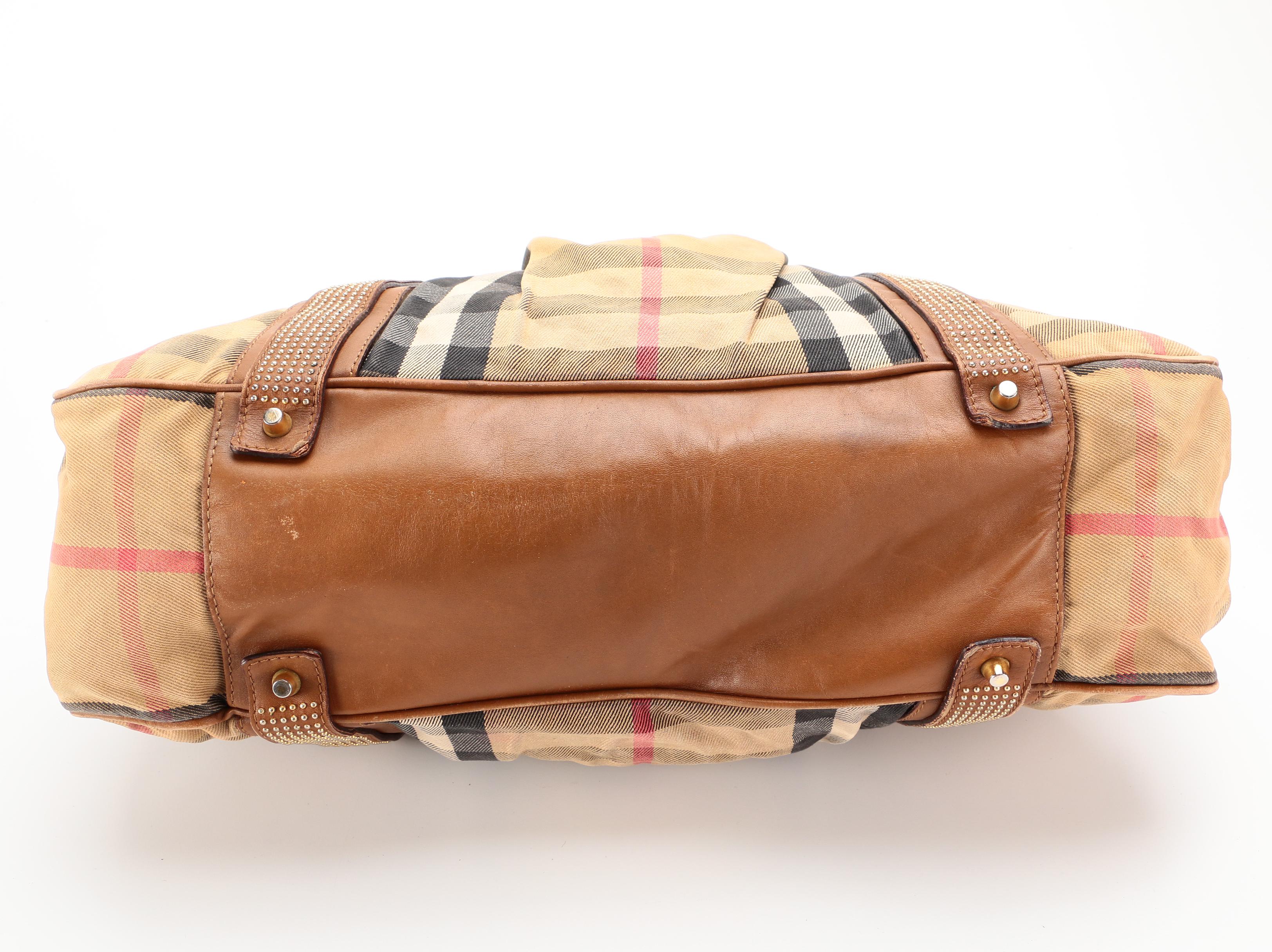 Burberry Prorsum Knight Bag in "House Check" Canvas with Studded Leather Trim