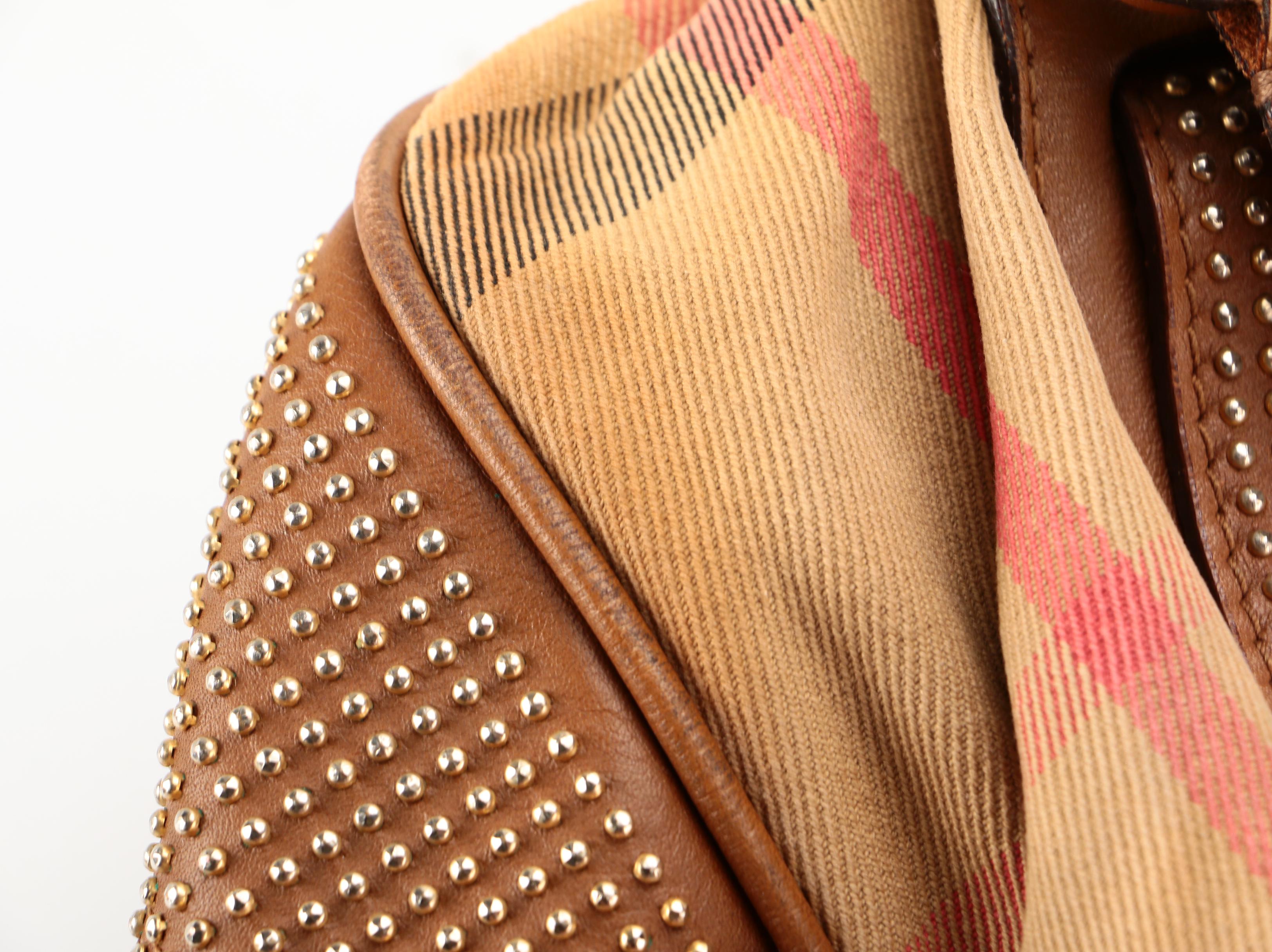 Burberry Prorsum Knight Bag in "House Check" Canvas with Studded Leather Trim