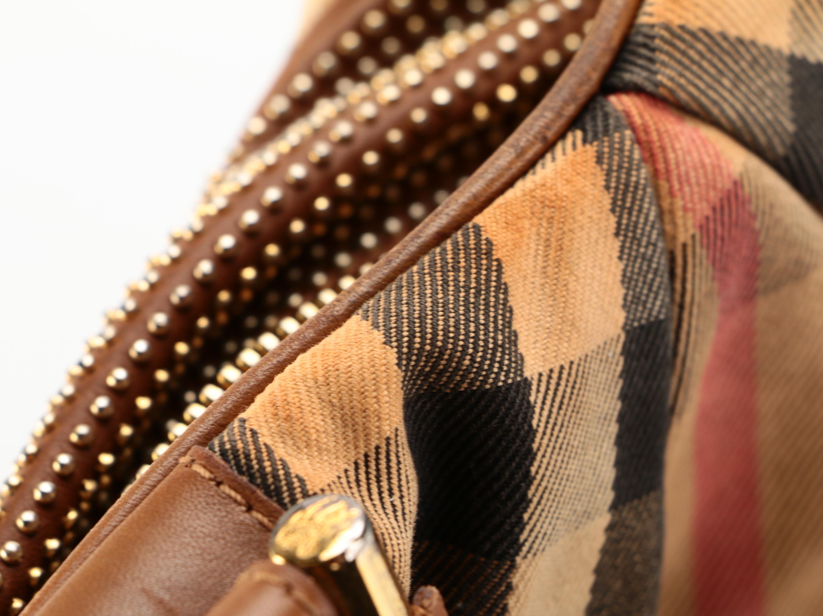 Burberry Prorsum Knight Bag in "House Check" Canvas with Studded Leather Trim