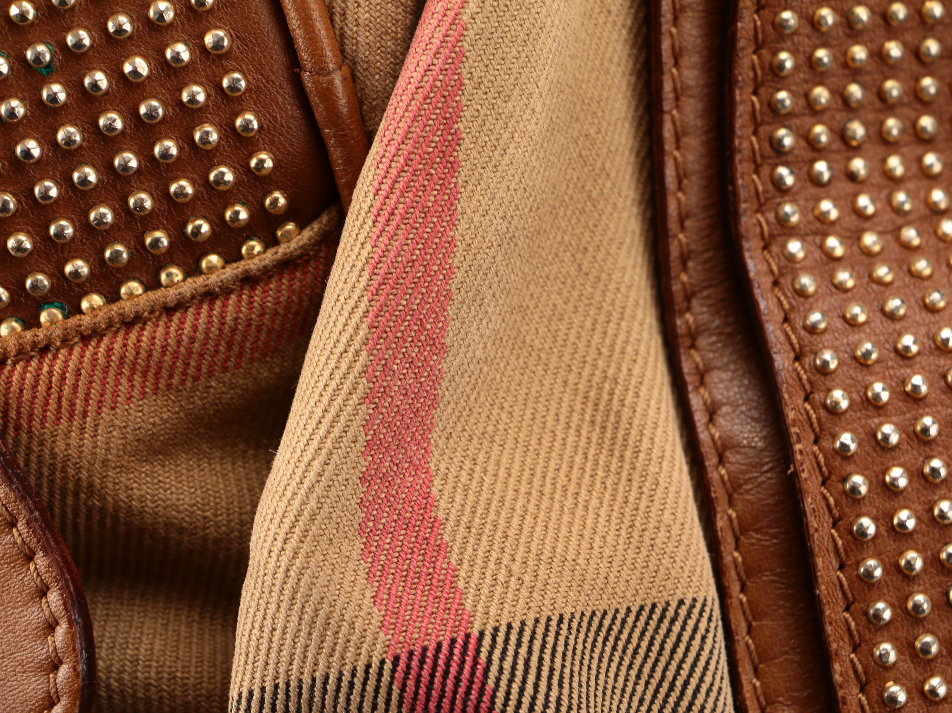 Burberry Prorsum Knight Bag in "House Check" Canvas with Studded Leather Trim