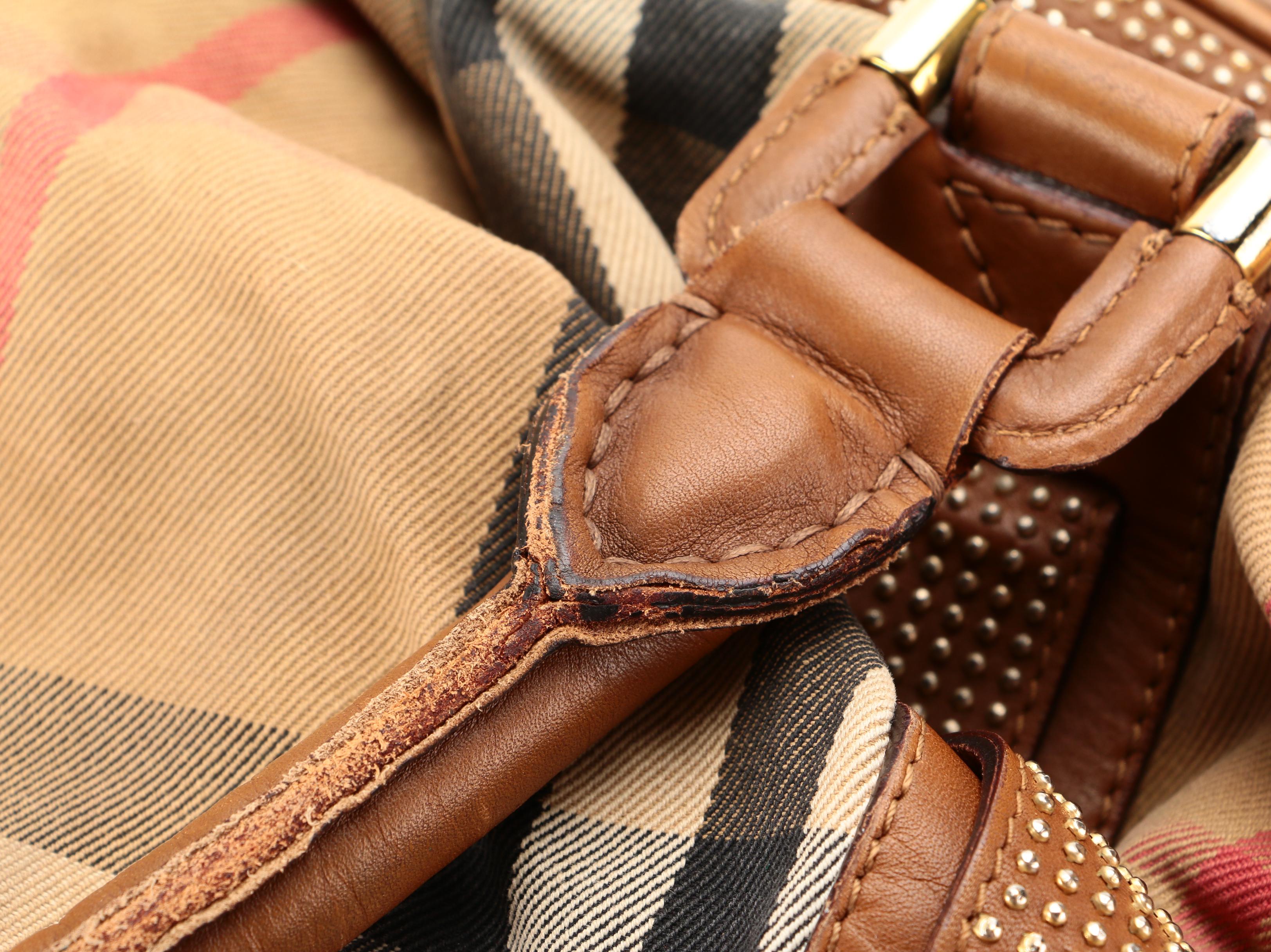 Burberry Prorsum Knight Bag in "House Check" Canvas with Studded Leather Trim