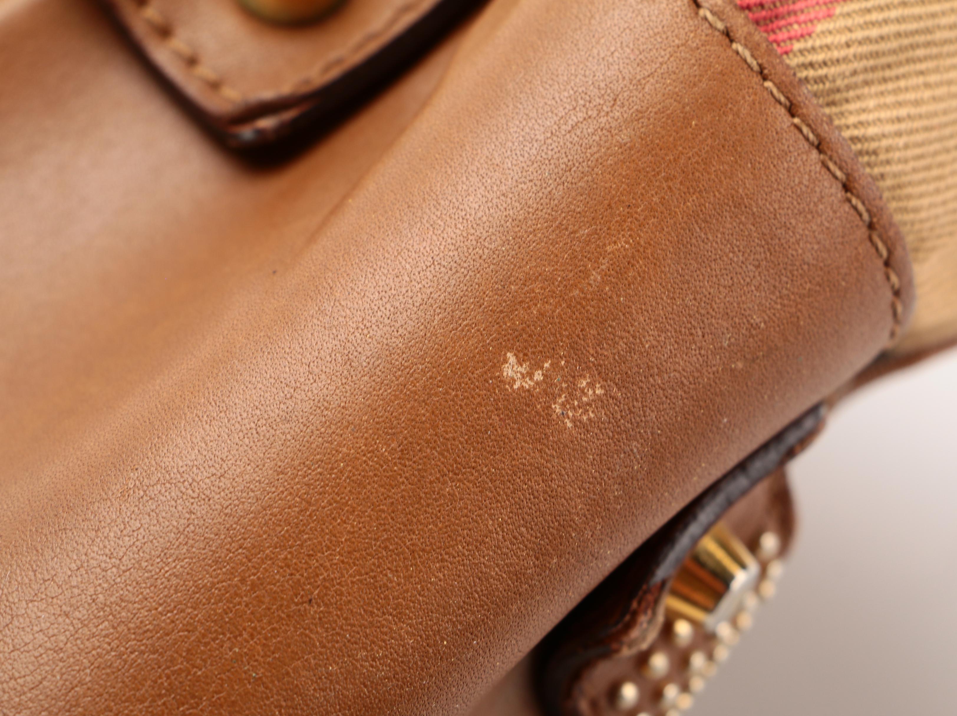 Burberry Prorsum Knight Bag in "House Check" Canvas with Studded Leather Trim