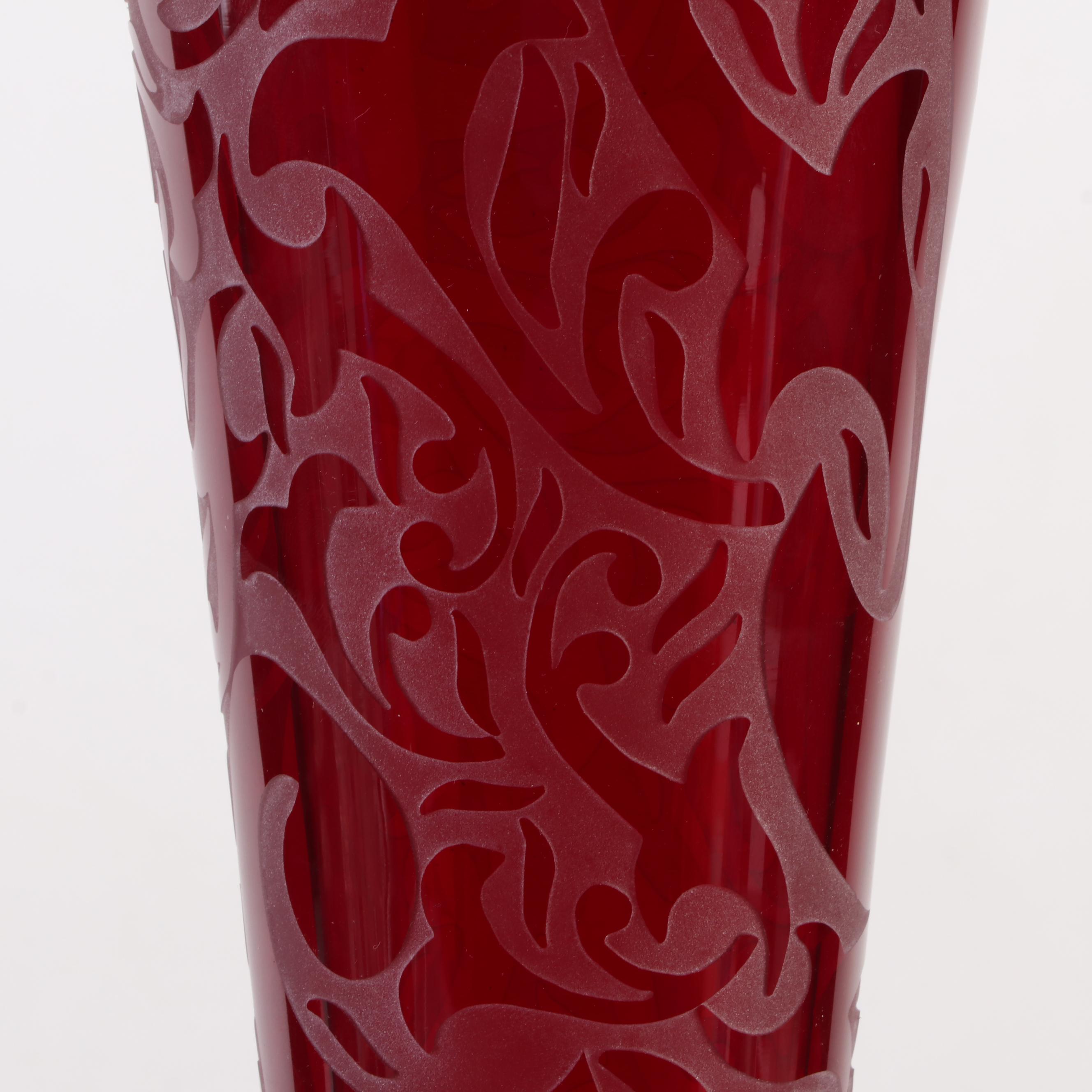 Michael Weems Monumental Etched Art Glass Trumpet Vase, 2005