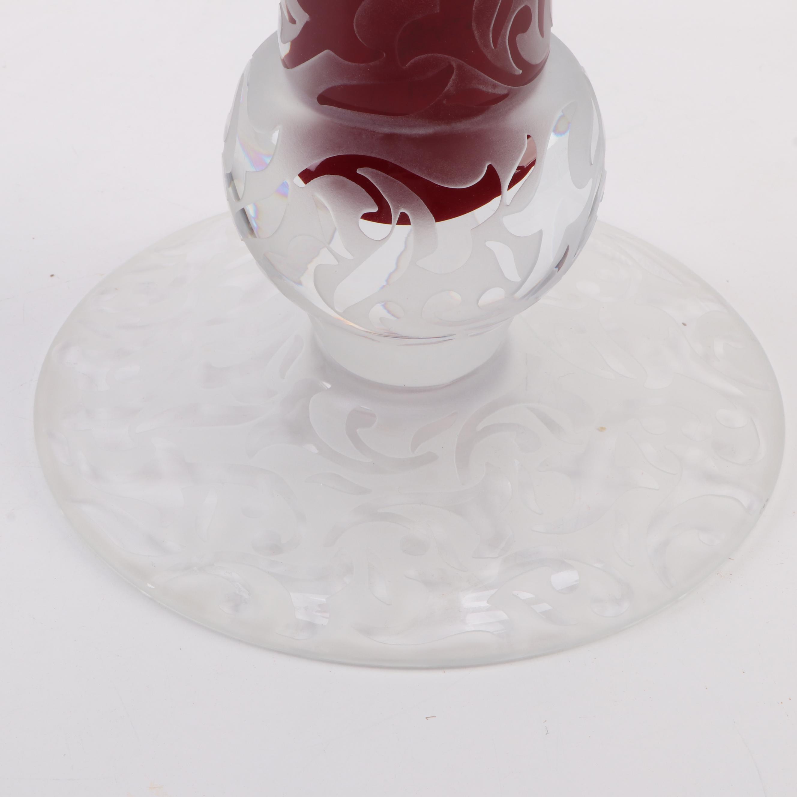 Michael Weems Monumental Etched Art Glass Trumpet Vase, 2005