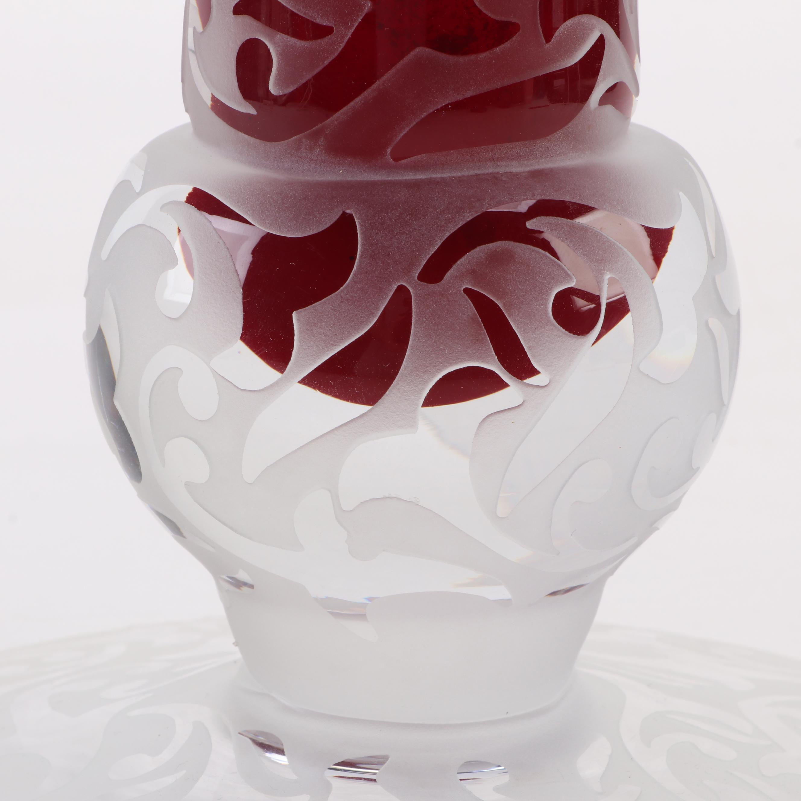 Michael Weems Monumental Etched Art Glass Trumpet Vase, 2005