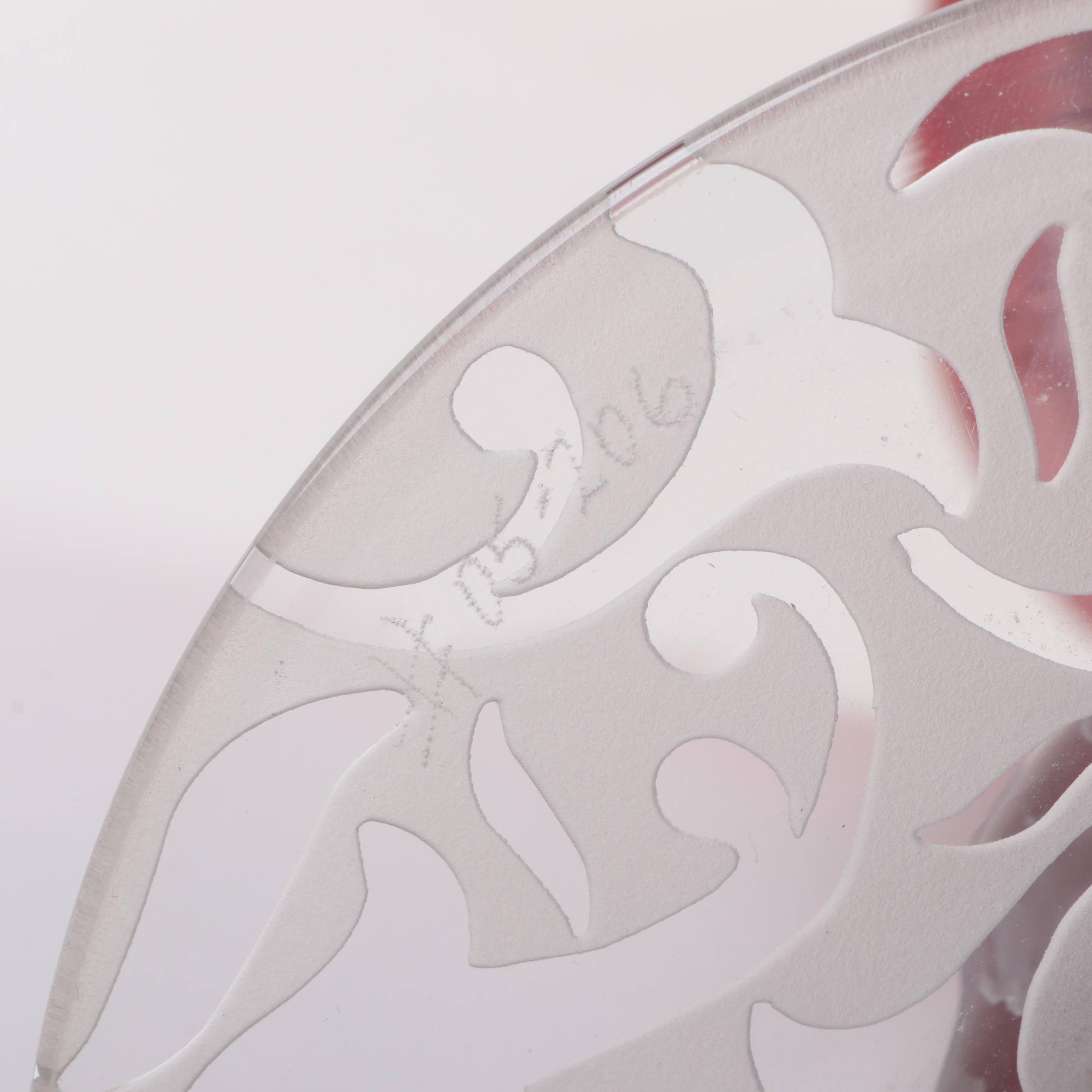 Michael Weems Monumental Etched Art Glass Trumpet Vase, 2005