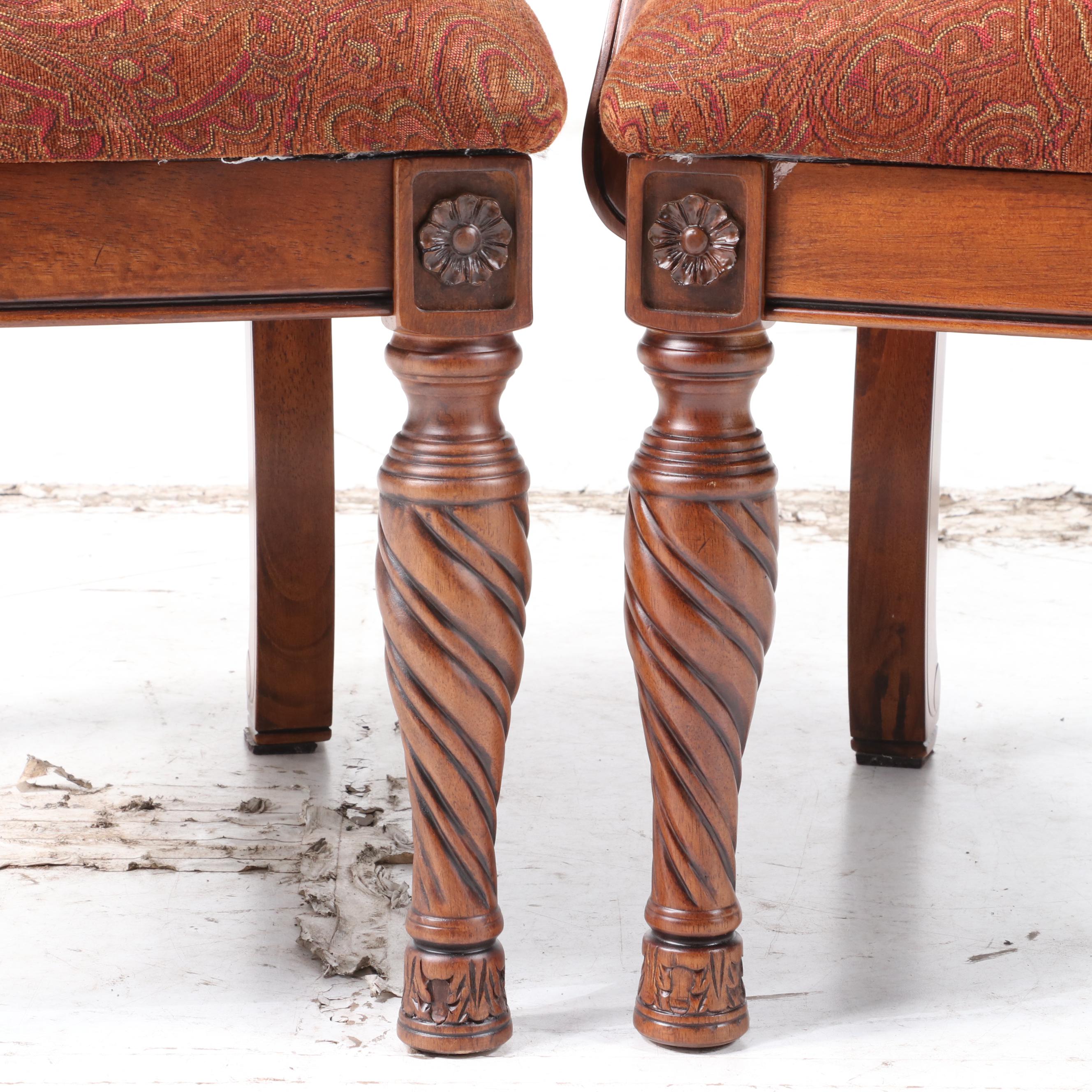 Eight Ashley Furniture "North Shore" Carved Wood and Upholstered Dining Chairs