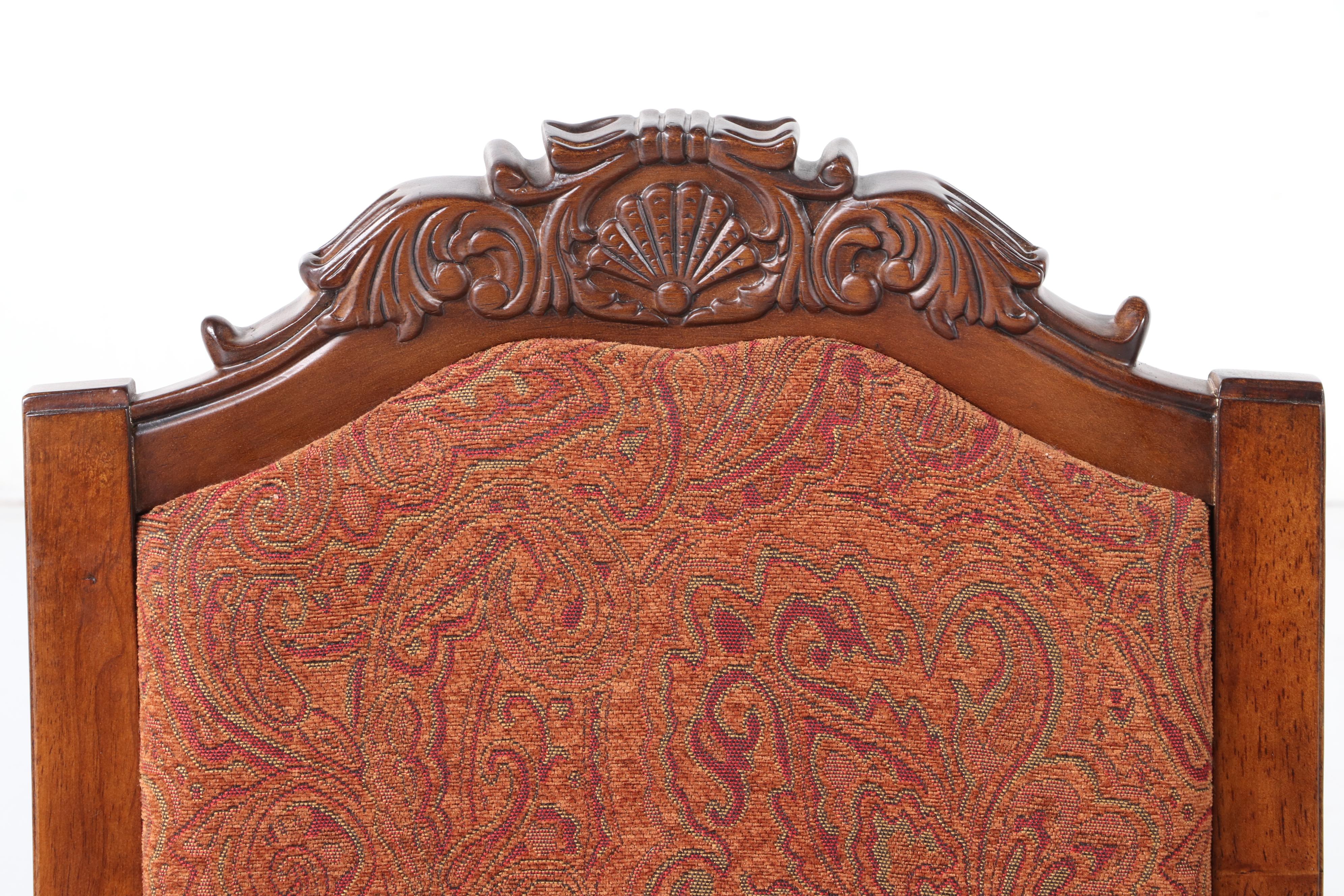 Eight Ashley Furniture "North Shore" Carved Wood and Upholstered Dining Chairs