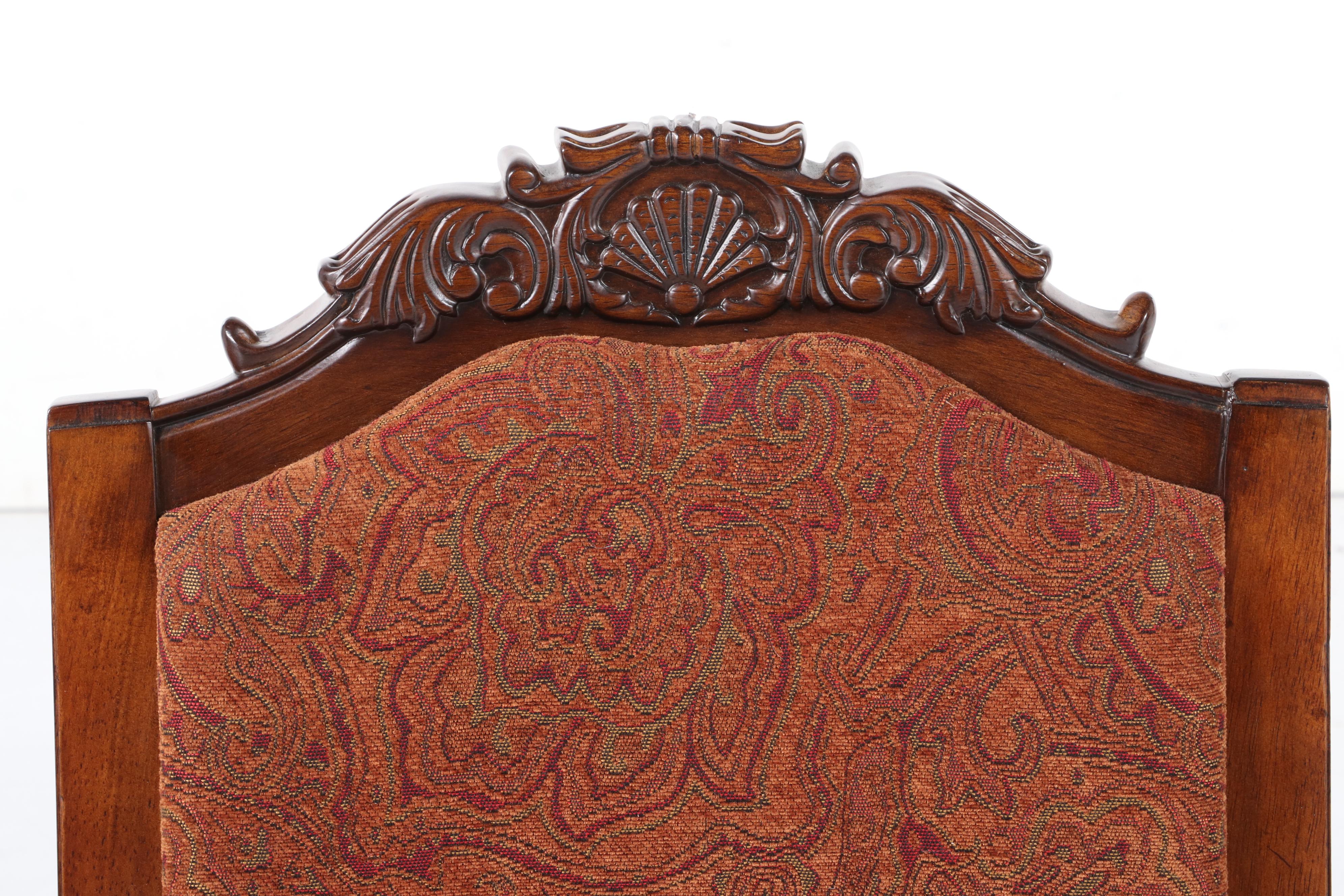 Eight Ashley Furniture "North Shore" Carved Wood and Upholstered Dining Chairs