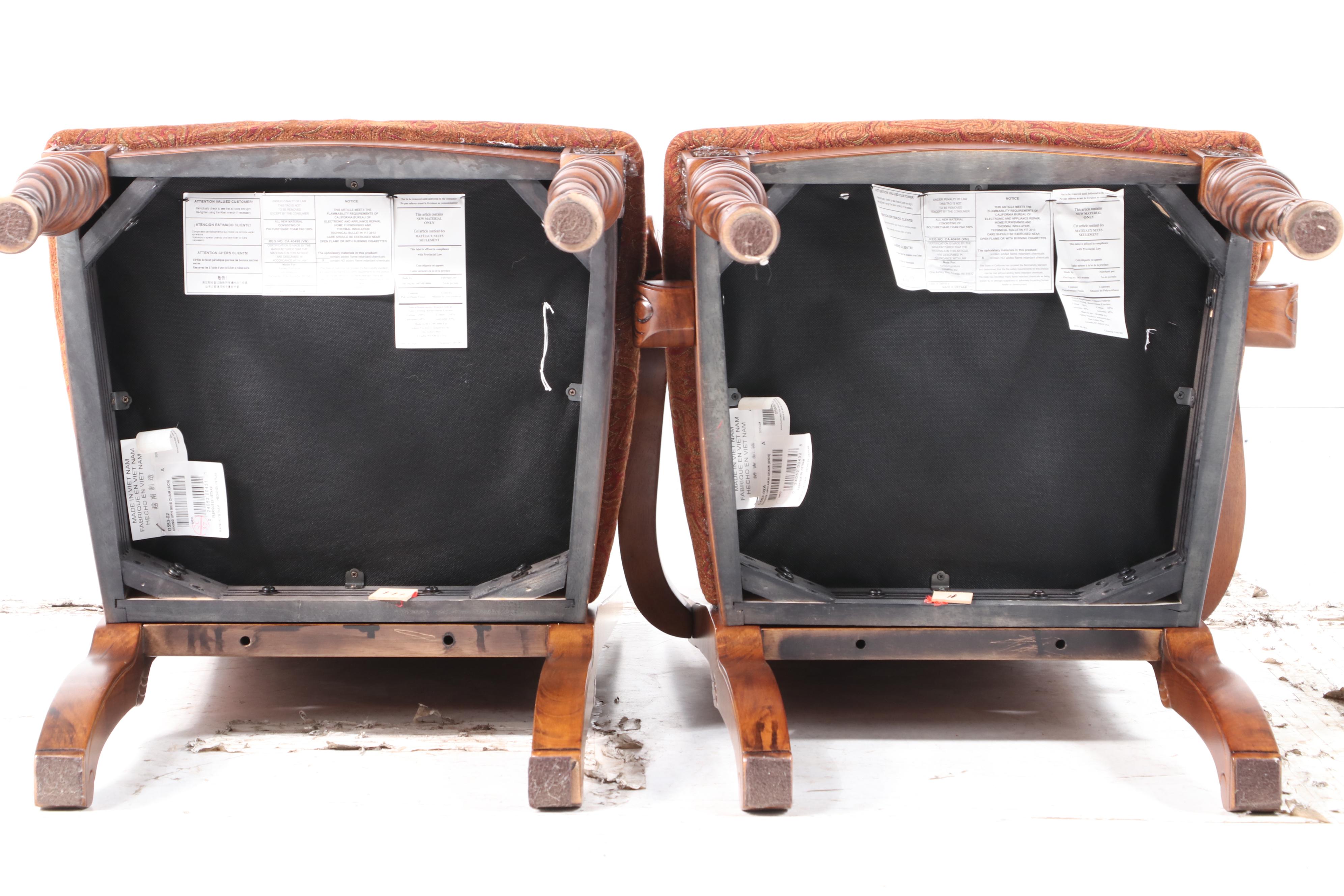 Eight Ashley Furniture "North Shore" Carved Wood and Upholstered Dining Chairs