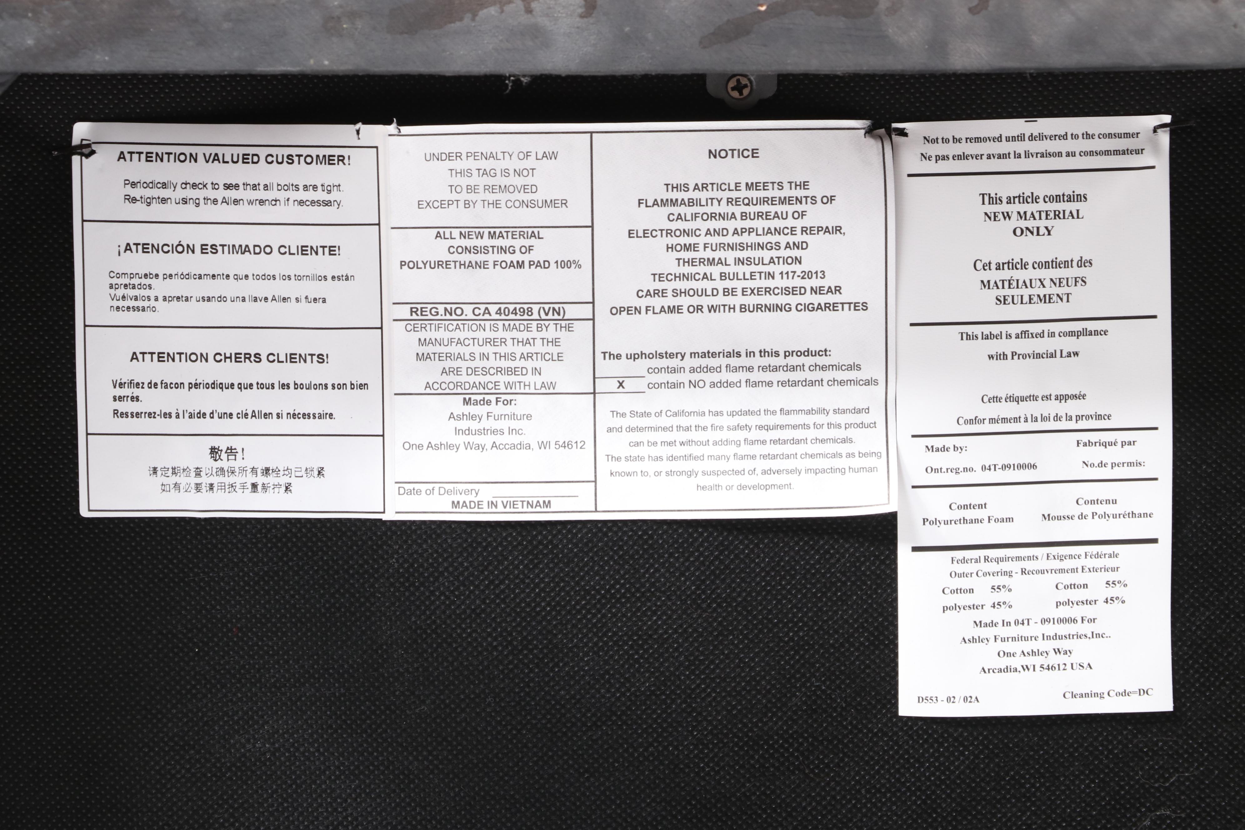 Eight Ashley Furniture "North Shore" Carved Wood and Upholstered Dining Chairs