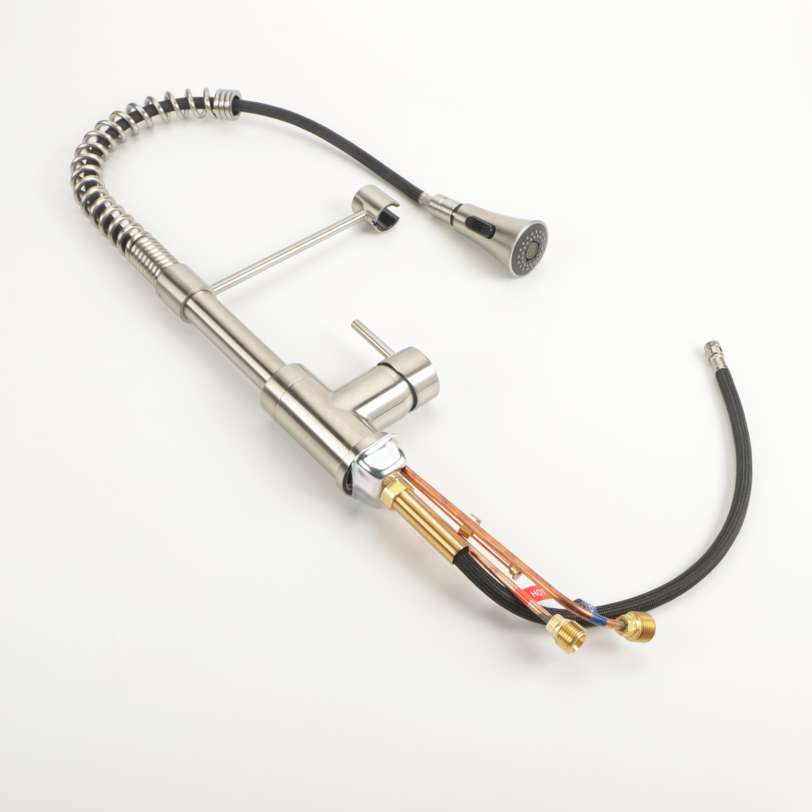 Kitchen Faucet with Spring Spout in Satin Nickel