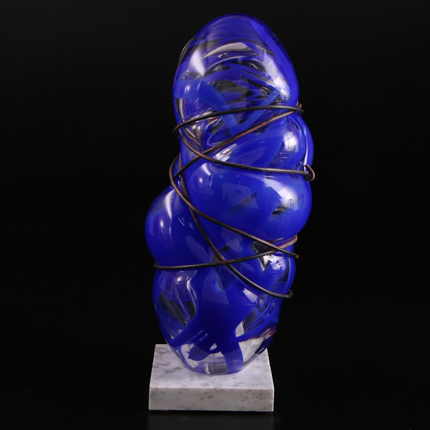 Andy Hudson Blown Glass Sculpture "Blue Costretto," 2016