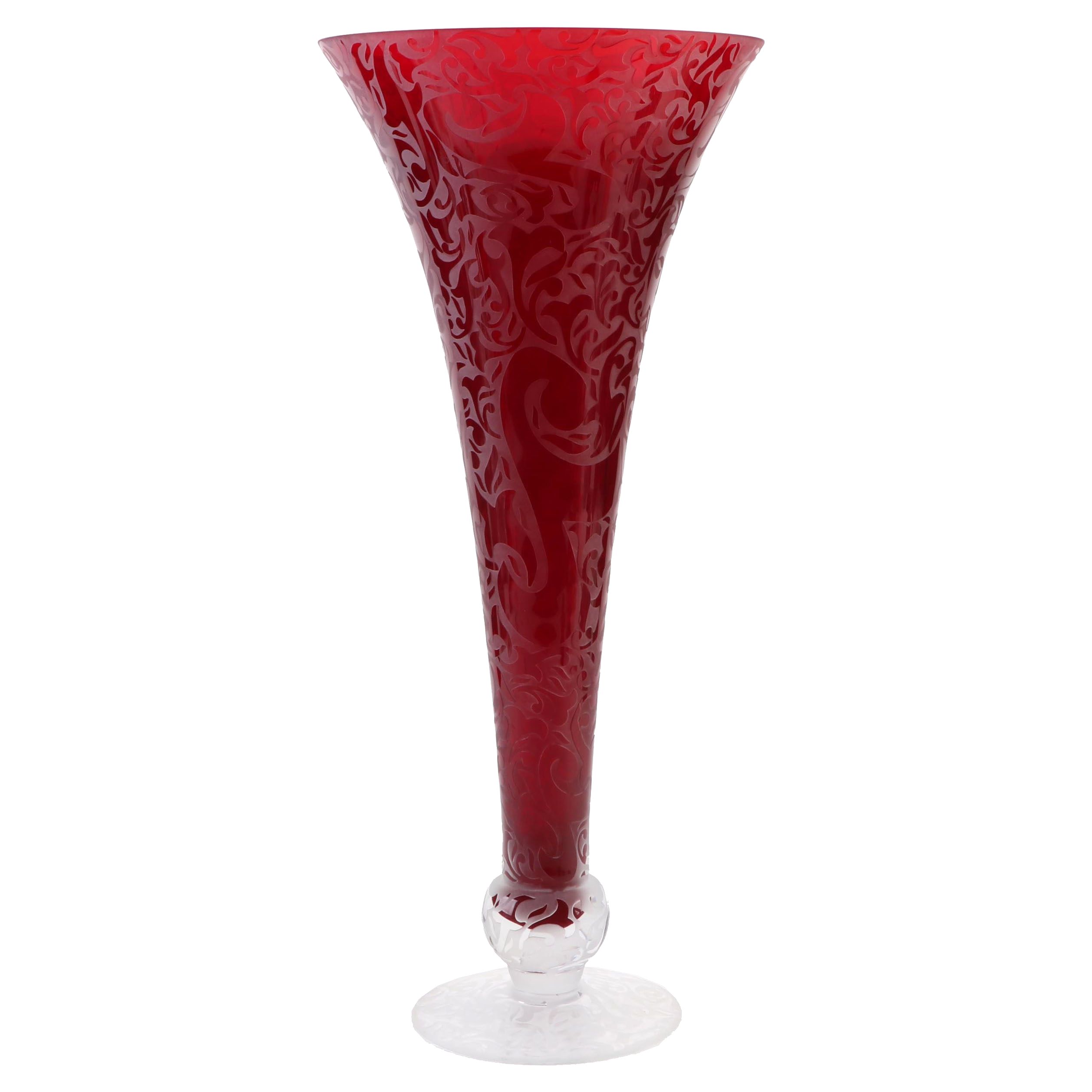 Michael Weems Monumental Etched Art Glass Trumpet Vase, 2005