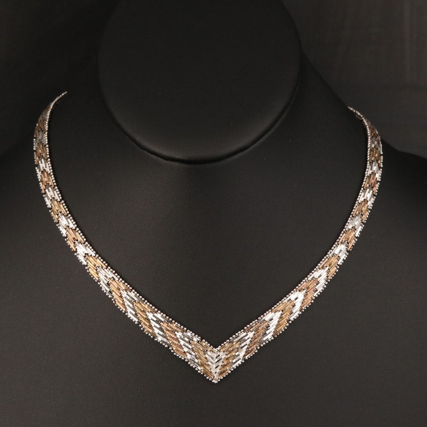Italian Sterling Patterned Chevron Necklace