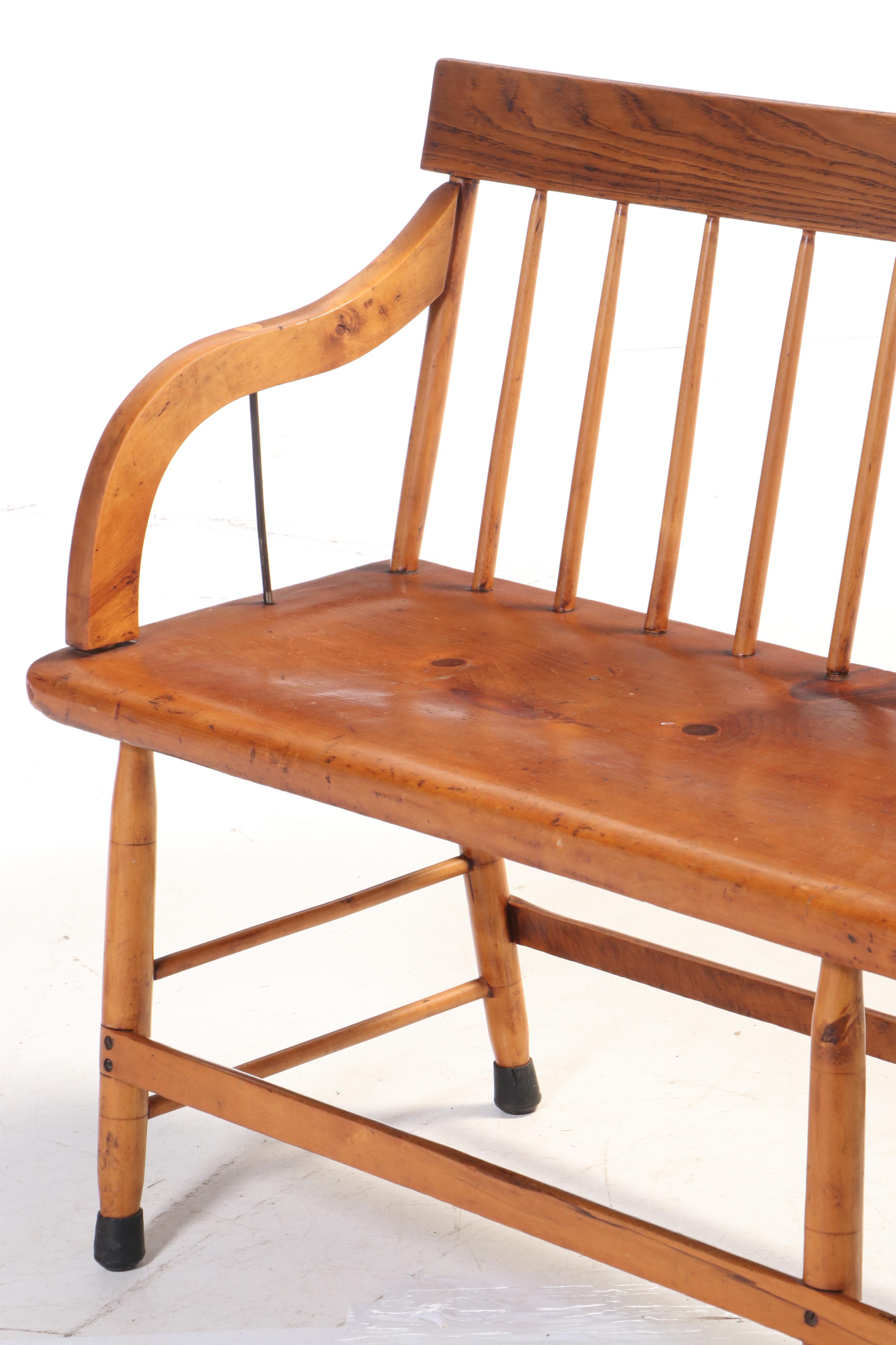 American Primitive Ash, Maple, and Pine Deacon's Bench, 19th Century