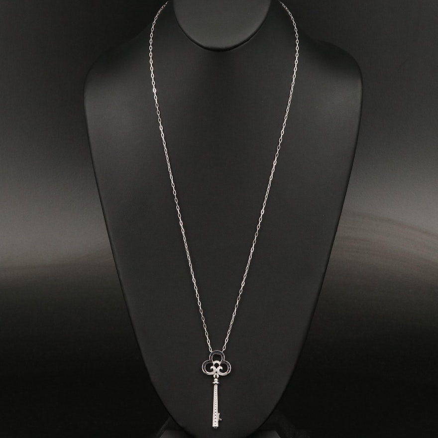 Sterling Silver Diamond Skeleton Key Necklace