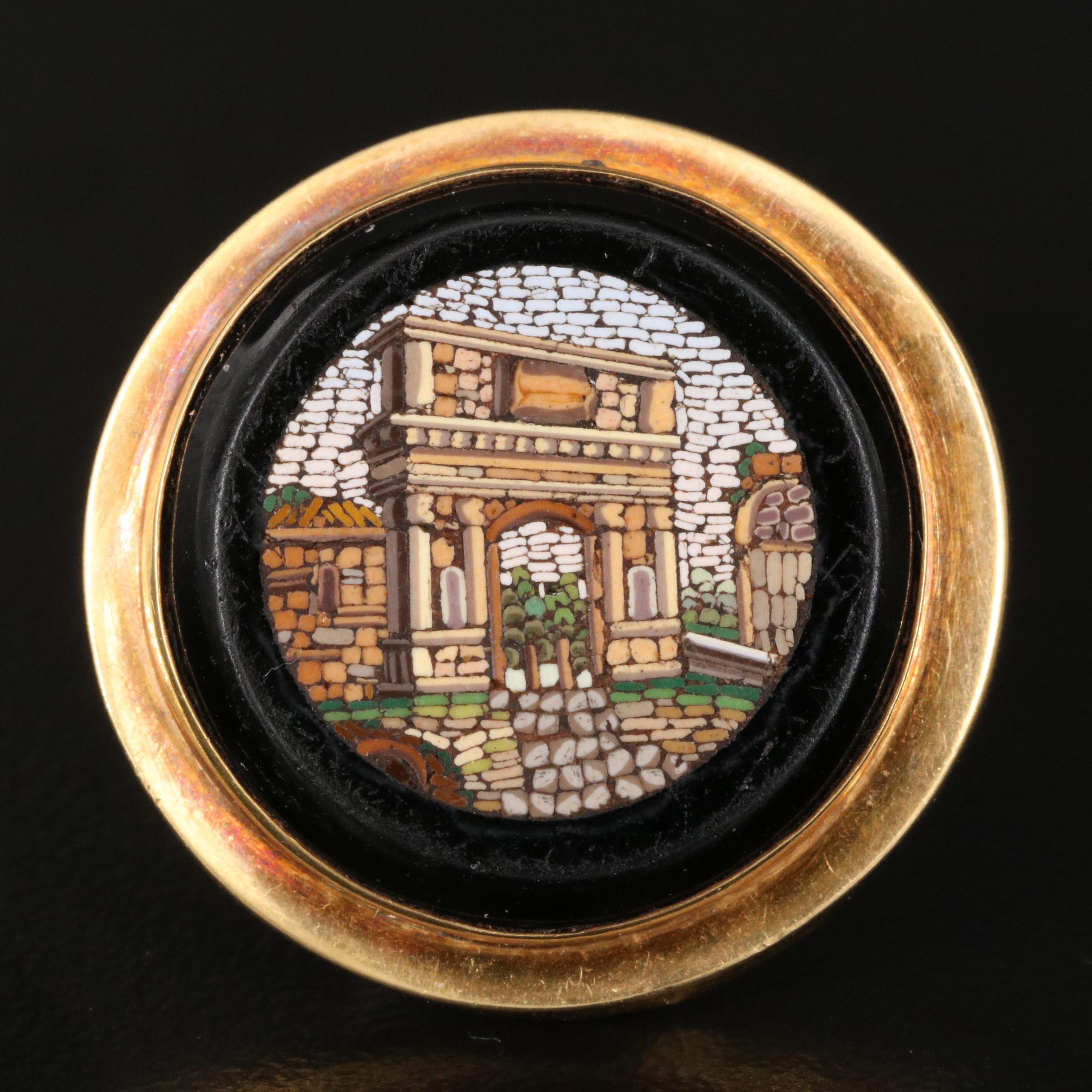 Mid-Victorian 14K Micromosaic "Triumph Arch of Constantine" Cufflink