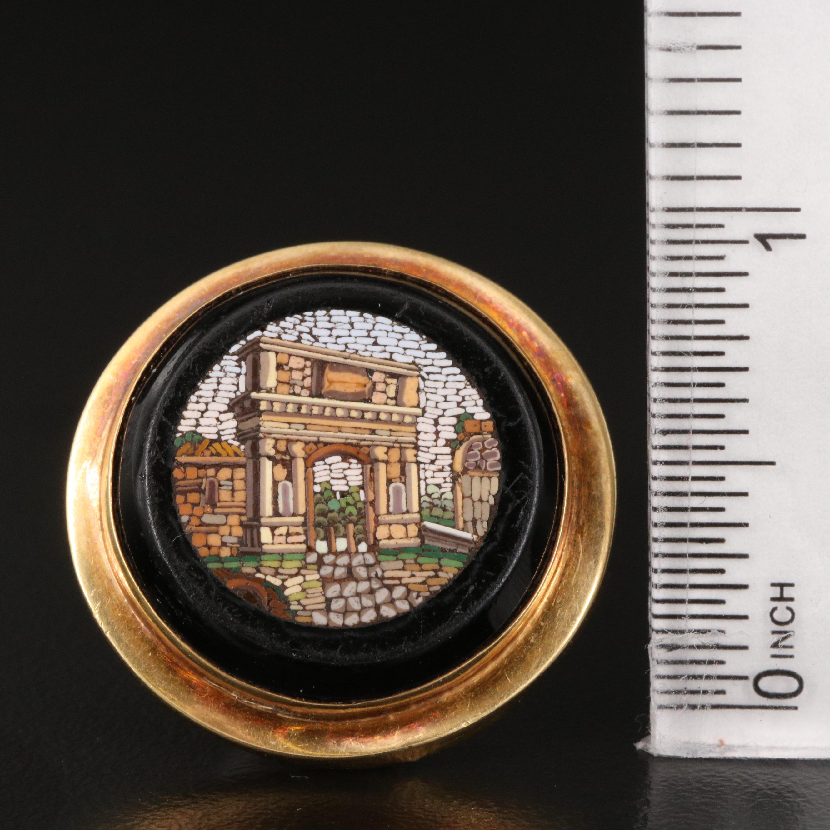 Mid-Victorian 14K Micromosaic "Triumph Arch of Constantine" Cufflink