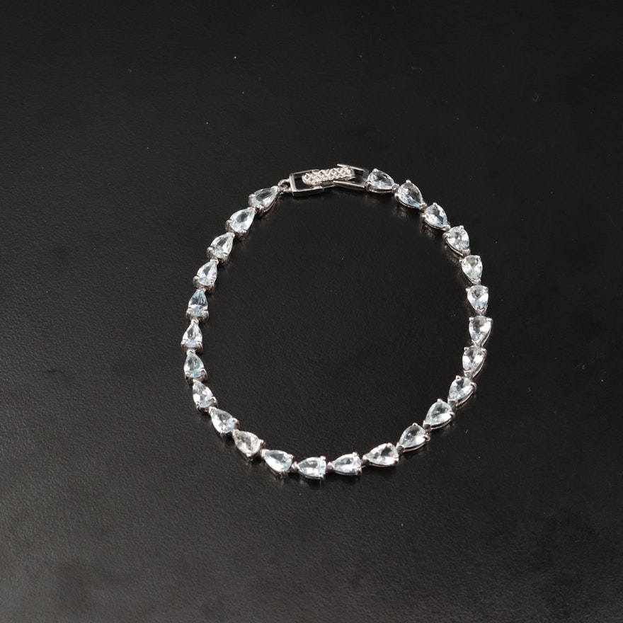 Sterling Silver Aquamarine Link Bracelet