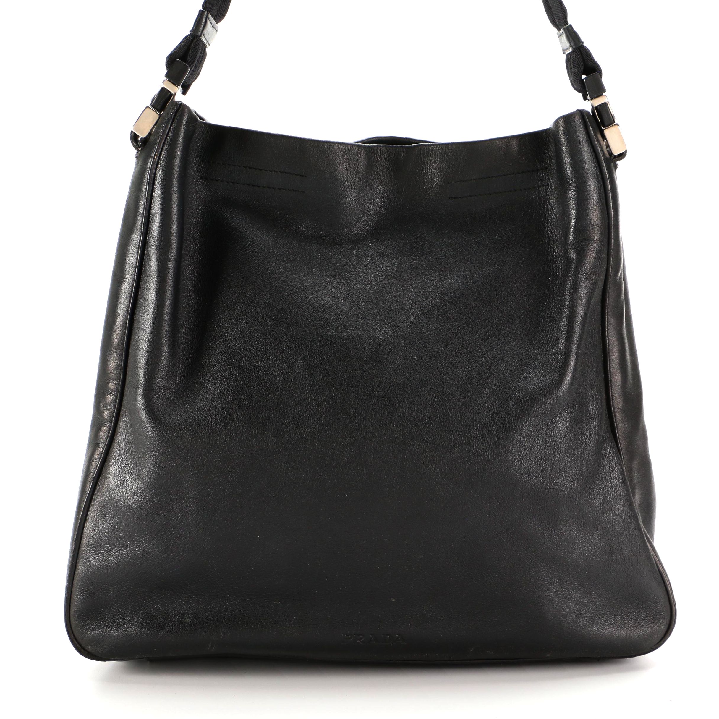 Prada Shoulder Bag in Black Grained Leather