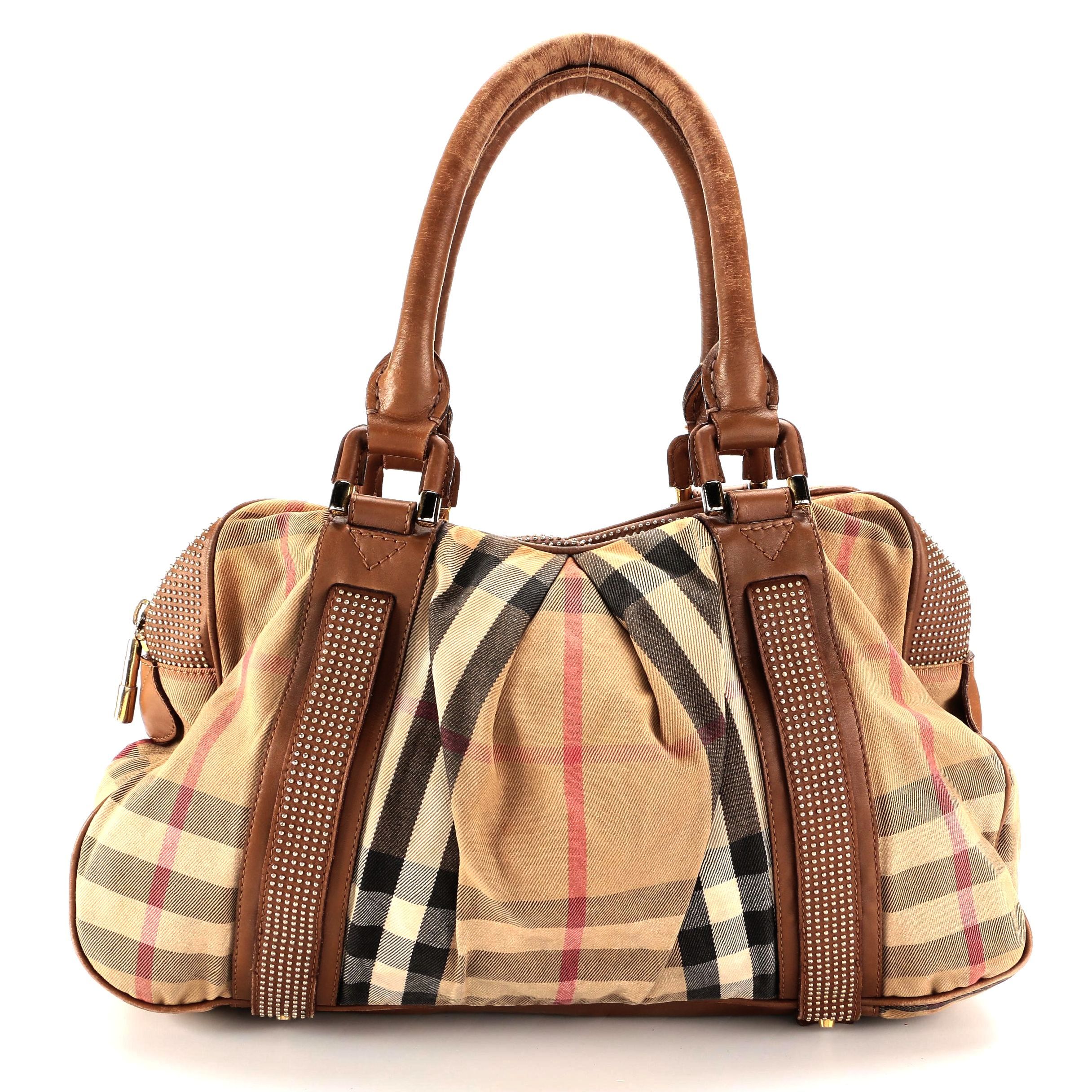 Burberry Prorsum Knight Bag in "House Check" Canvas with Studded Leather Trim