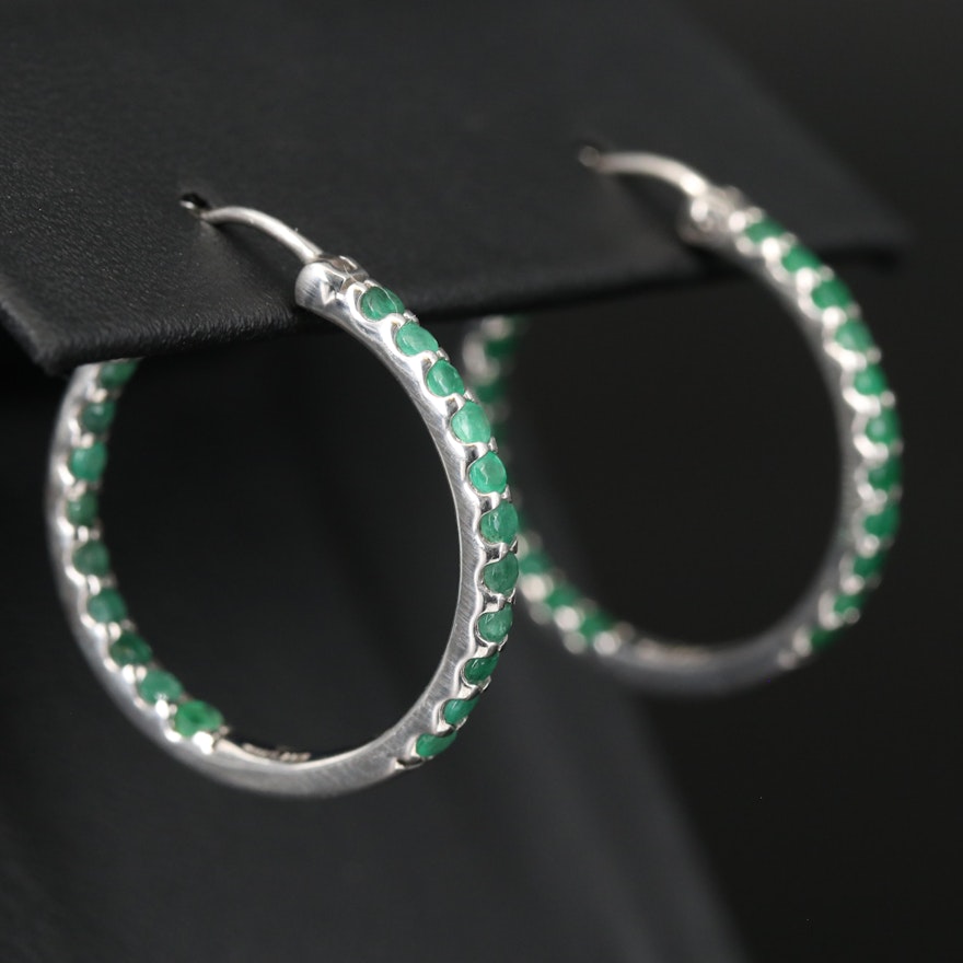 Sterling Silver Emerald Inside-Out Hoop Earrings