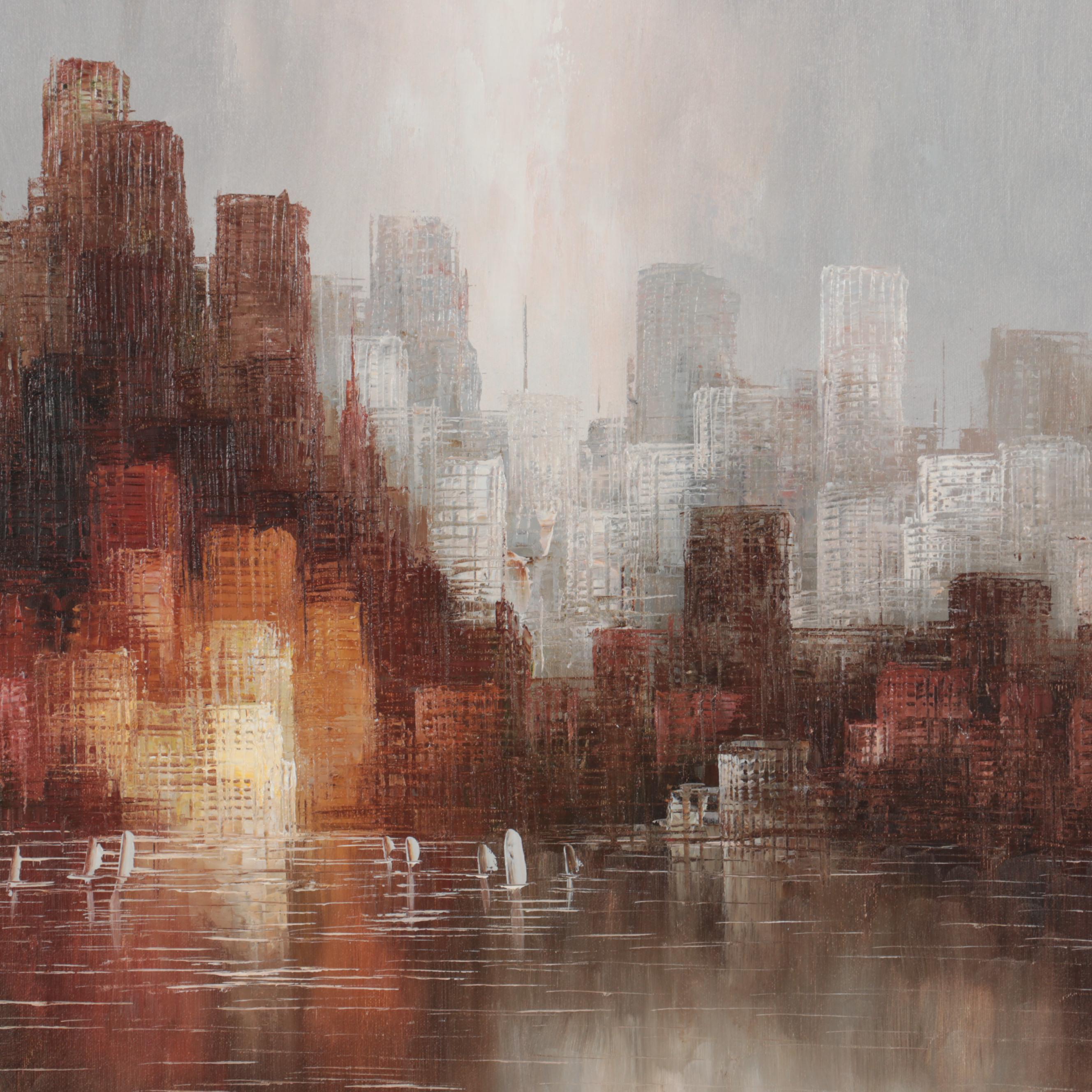 W. Bonsall Abstract Cityscape Oil Painting, Late 20th Century