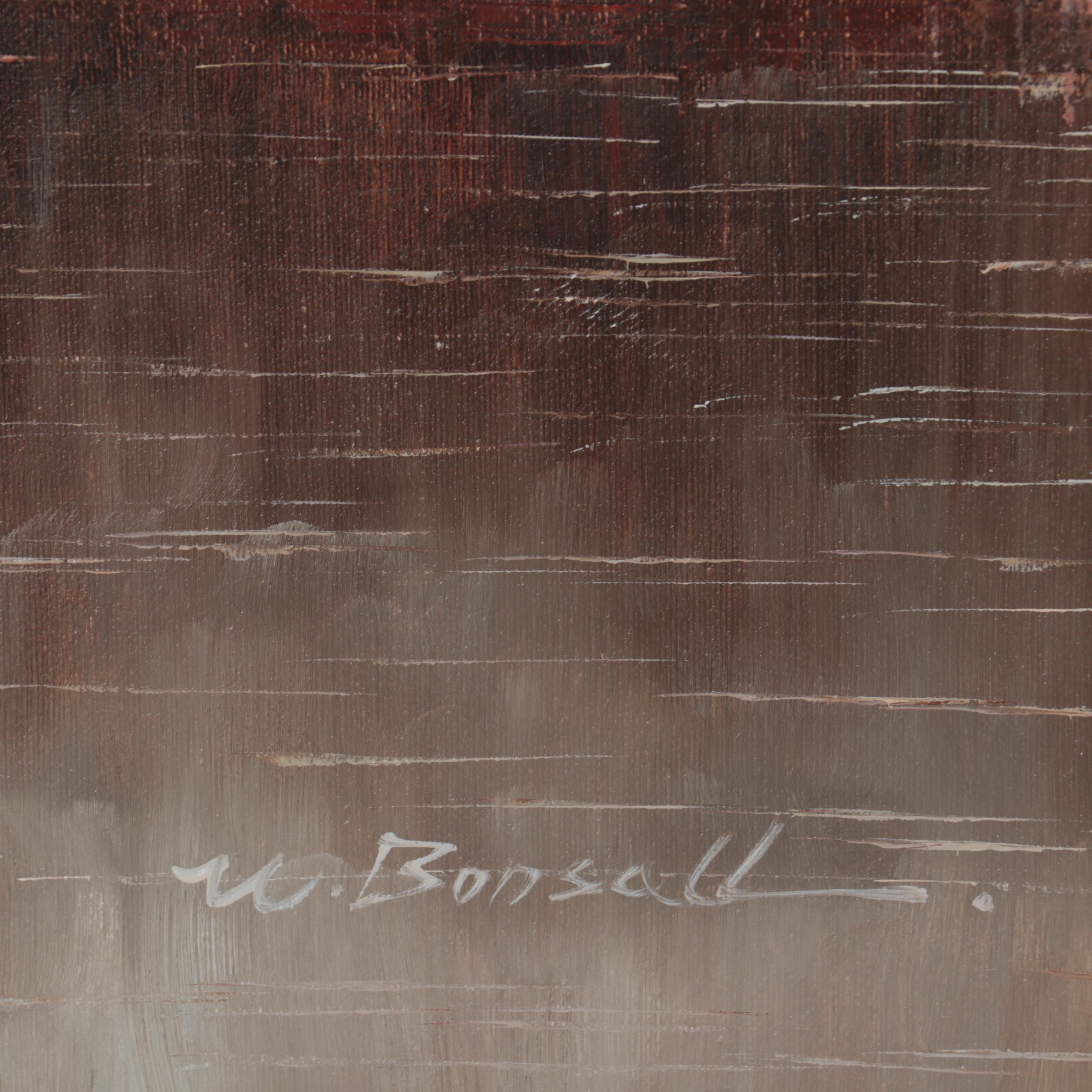 W. Bonsall Abstract Cityscape Oil Painting, Late 20th Century