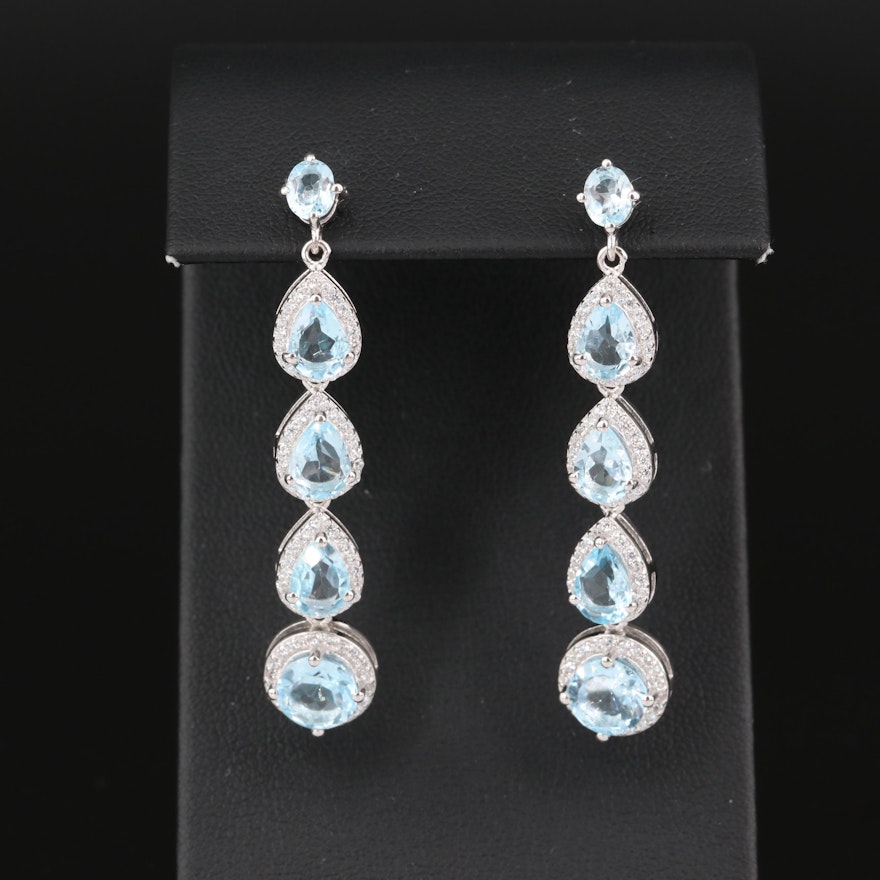 Sterling Silver Topaz and Cubic Zirconia Drop Earrings