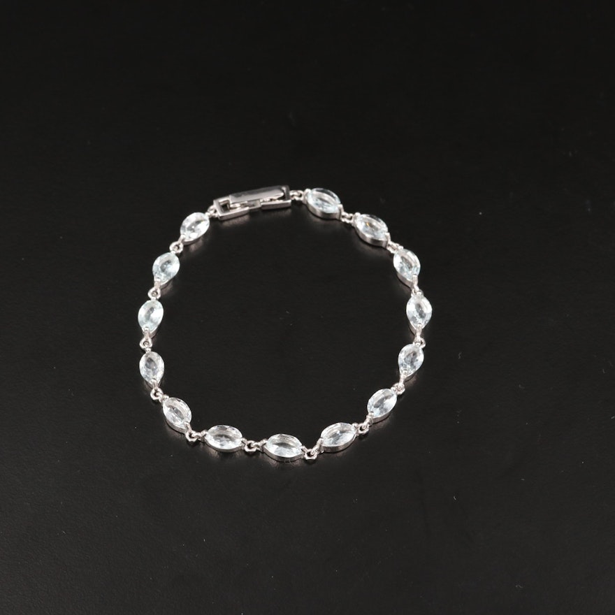 Sterling Silver Aquamarine Link Bracelet