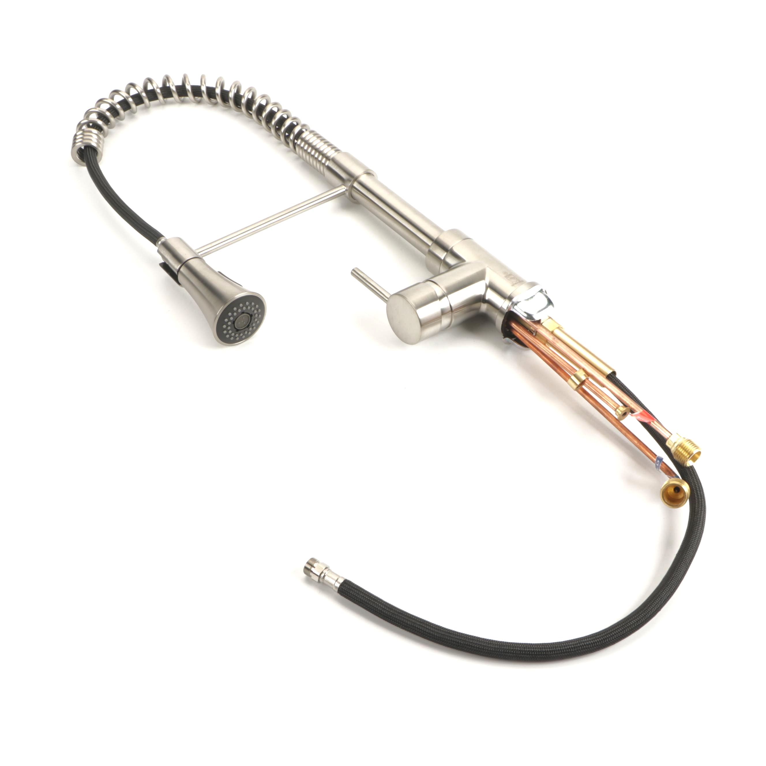 Kitchen Faucet with Spring Spout in Satin Nickel