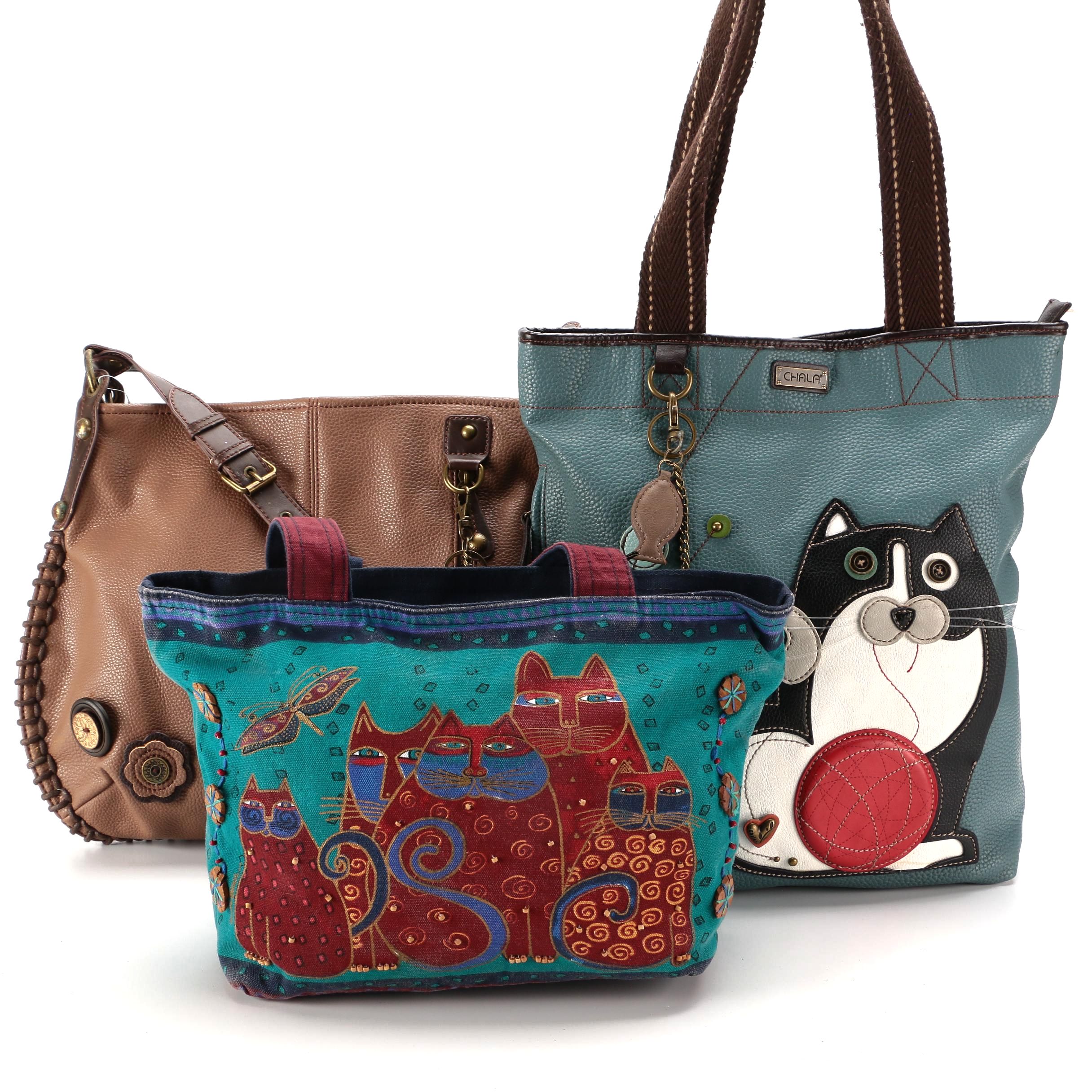 Cat Motif Chala Vegan Leather Bags and Laurel Burch Canvas Tote