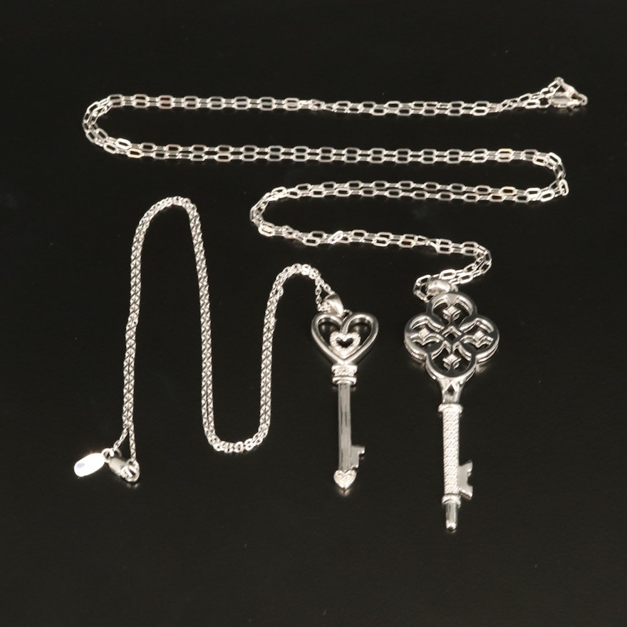 Sterling Key Pendant Necklaces with Diamond