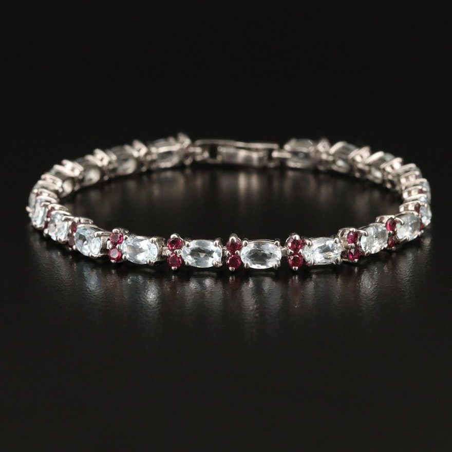 Sterling Silver Aquamarine and Garnet Bracelet