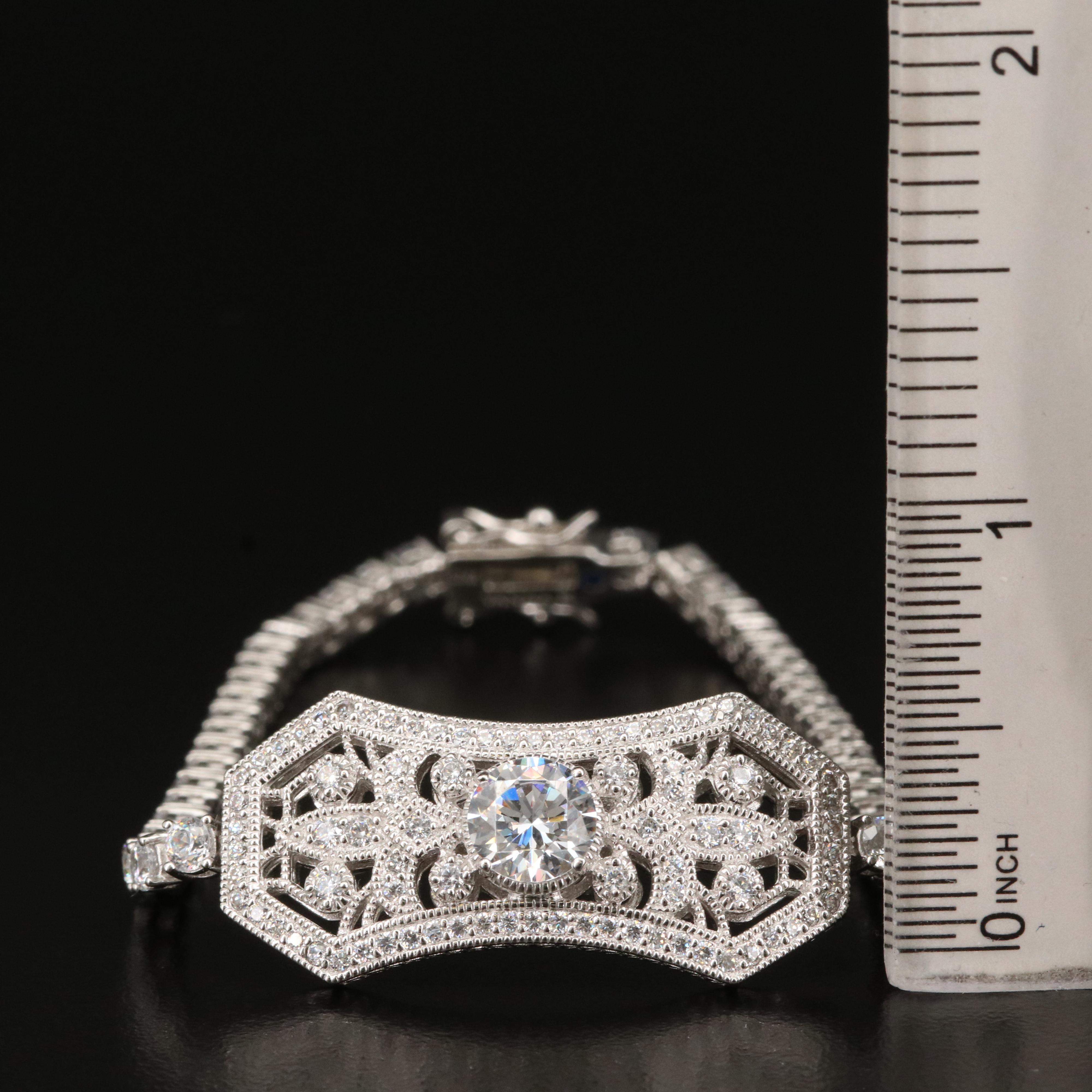 Vanna K Vintage Style Sterling Cubic Zirconia Openwork Pendant Line Bracelet