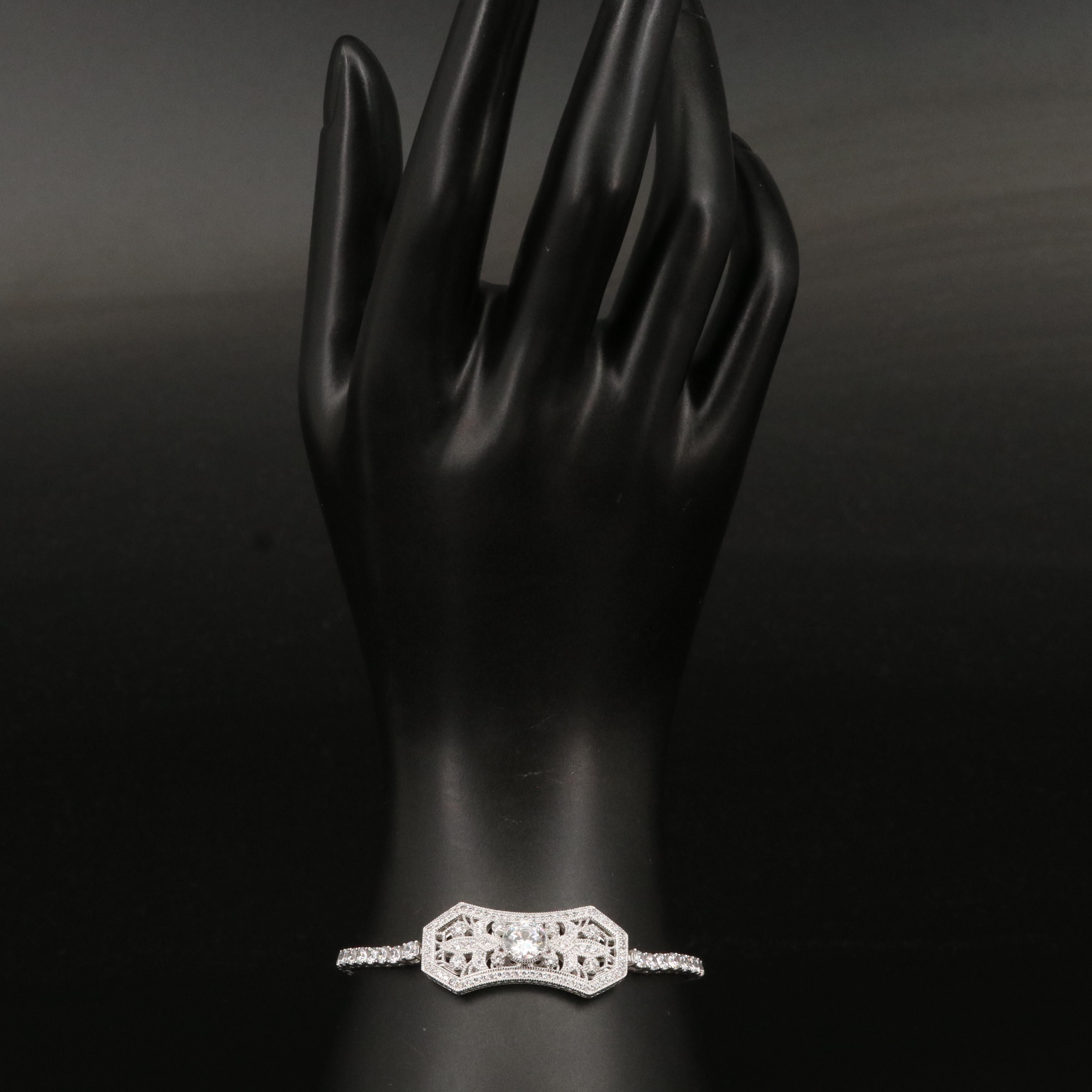 Vanna K Vintage Style Sterling Cubic Zirconia Openwork Pendant Line Bracelet