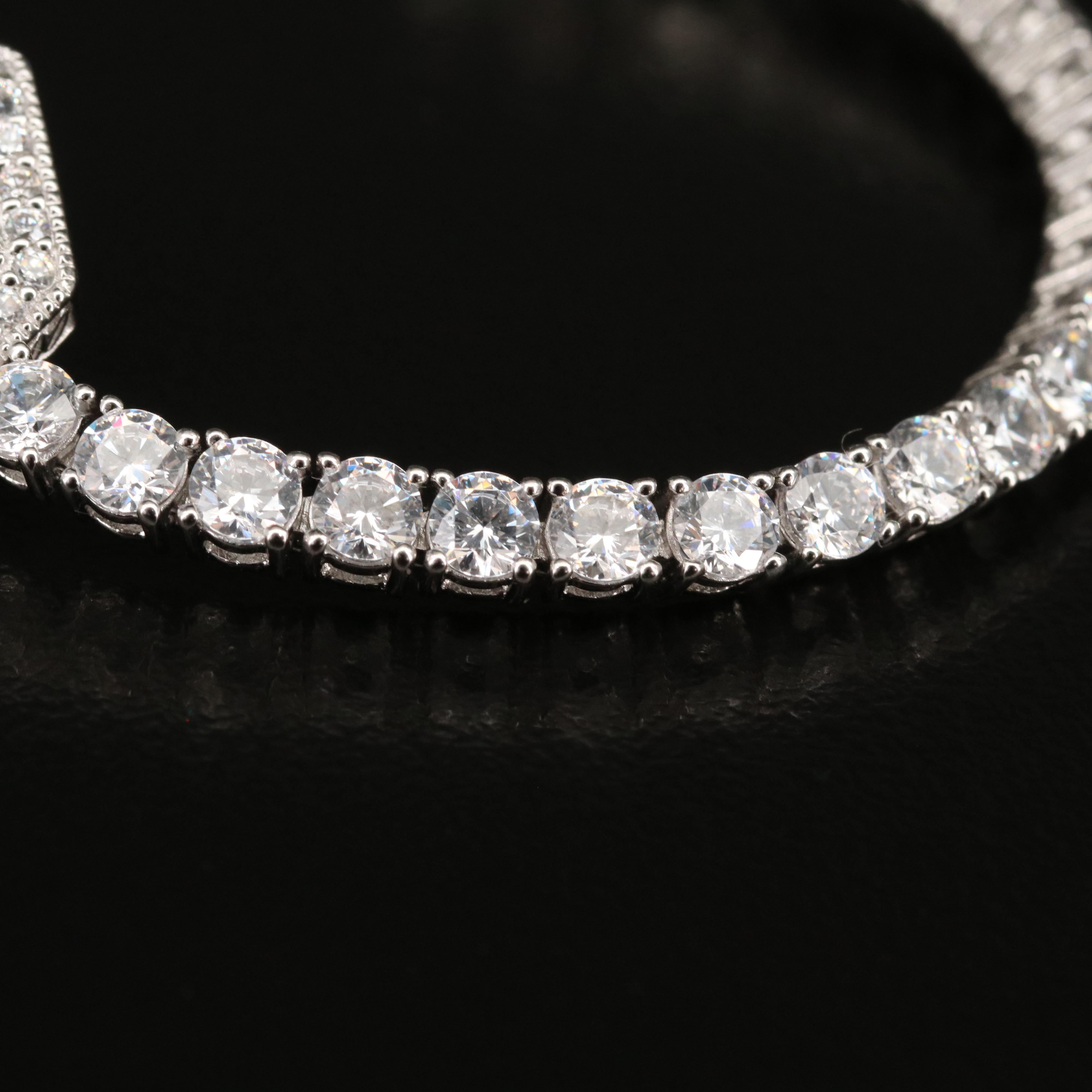 Vanna K Vintage Style Sterling Cubic Zirconia Openwork Pendant Line Bracelet